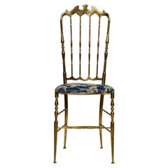 1950s Italian Solid Brass Chiavari High Back Vanity Side Chair Mid Century