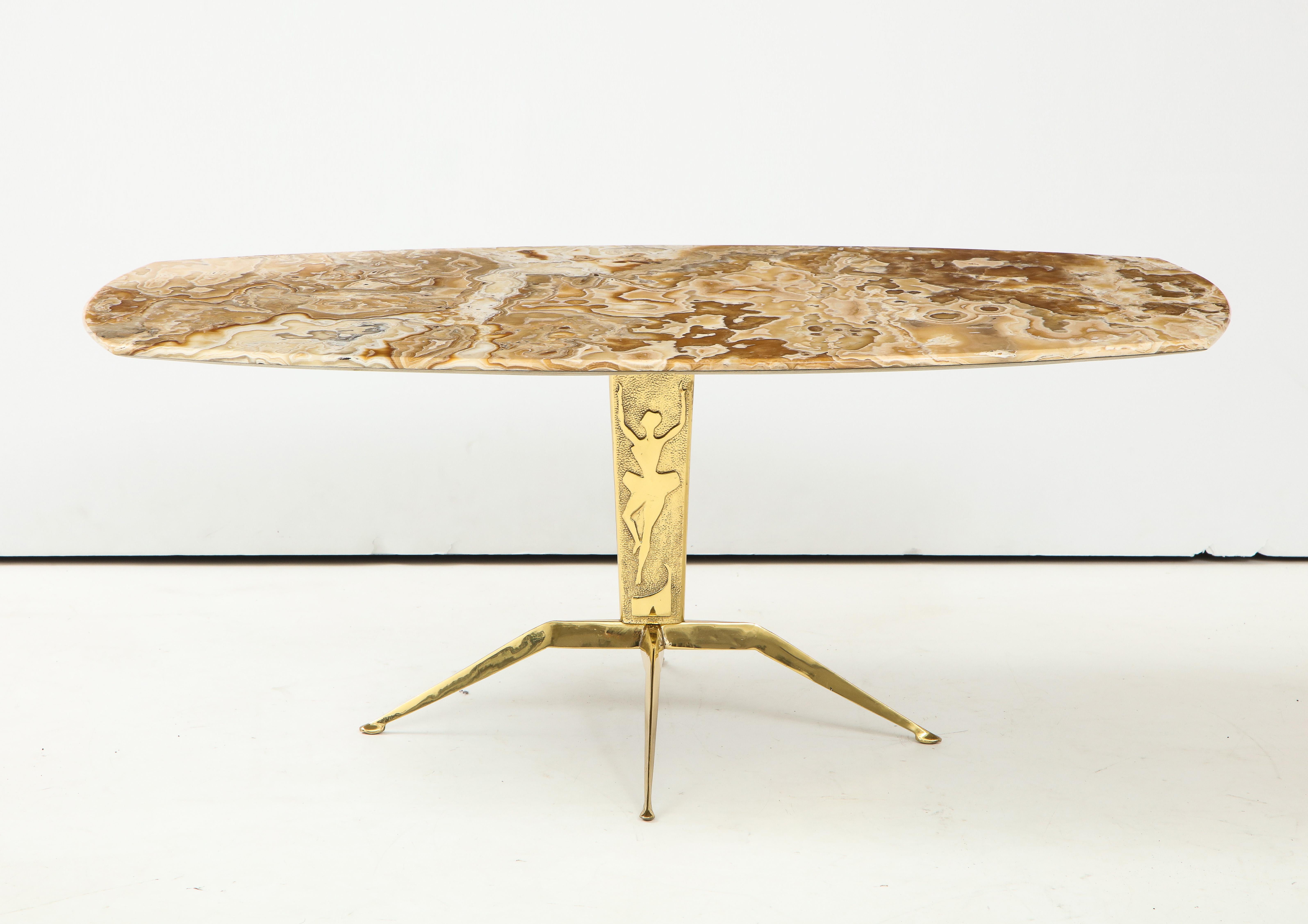 Stunning 1950s Italian spider brass base coffee table with onyx top.