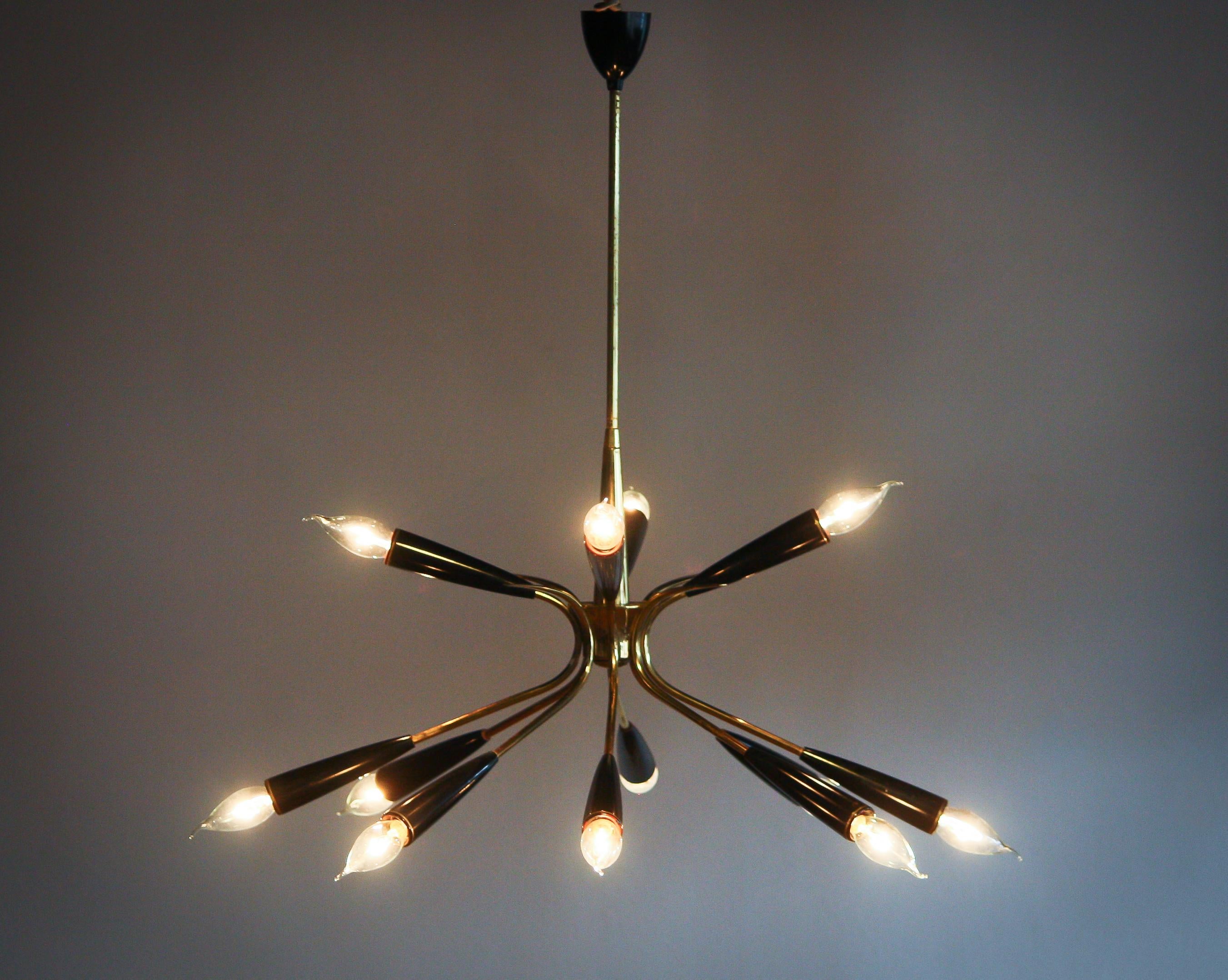 1950s, Italian Sputnik Chandelier with Wall Light In Good Condition In Silvolde, Gelderland