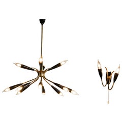 1950s, Italian Sputnik Chandelier with Wall Light