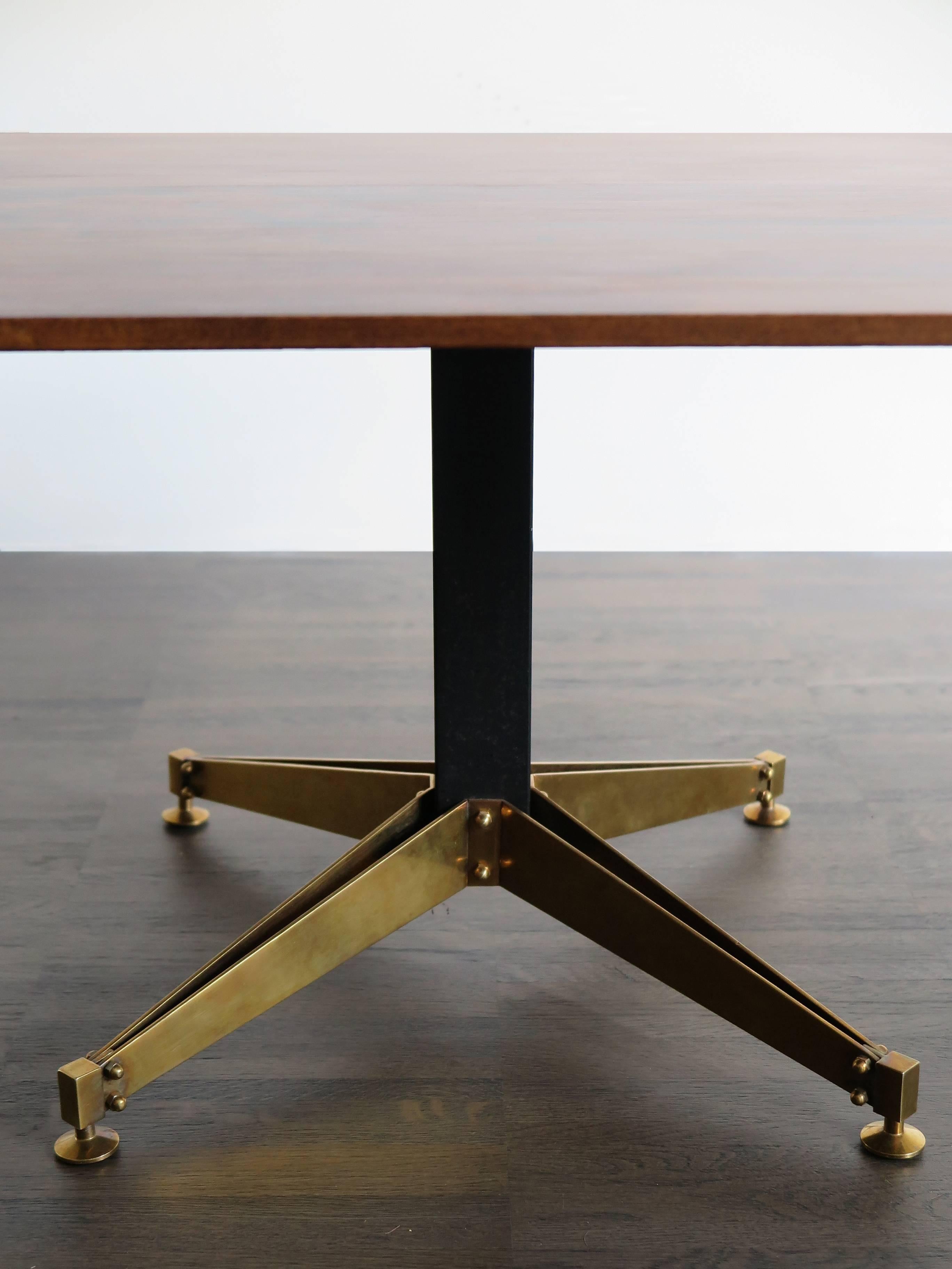 Veneer 1950s Italian Square Rosewood and Brass Midcentury Modern Design Coffee Table