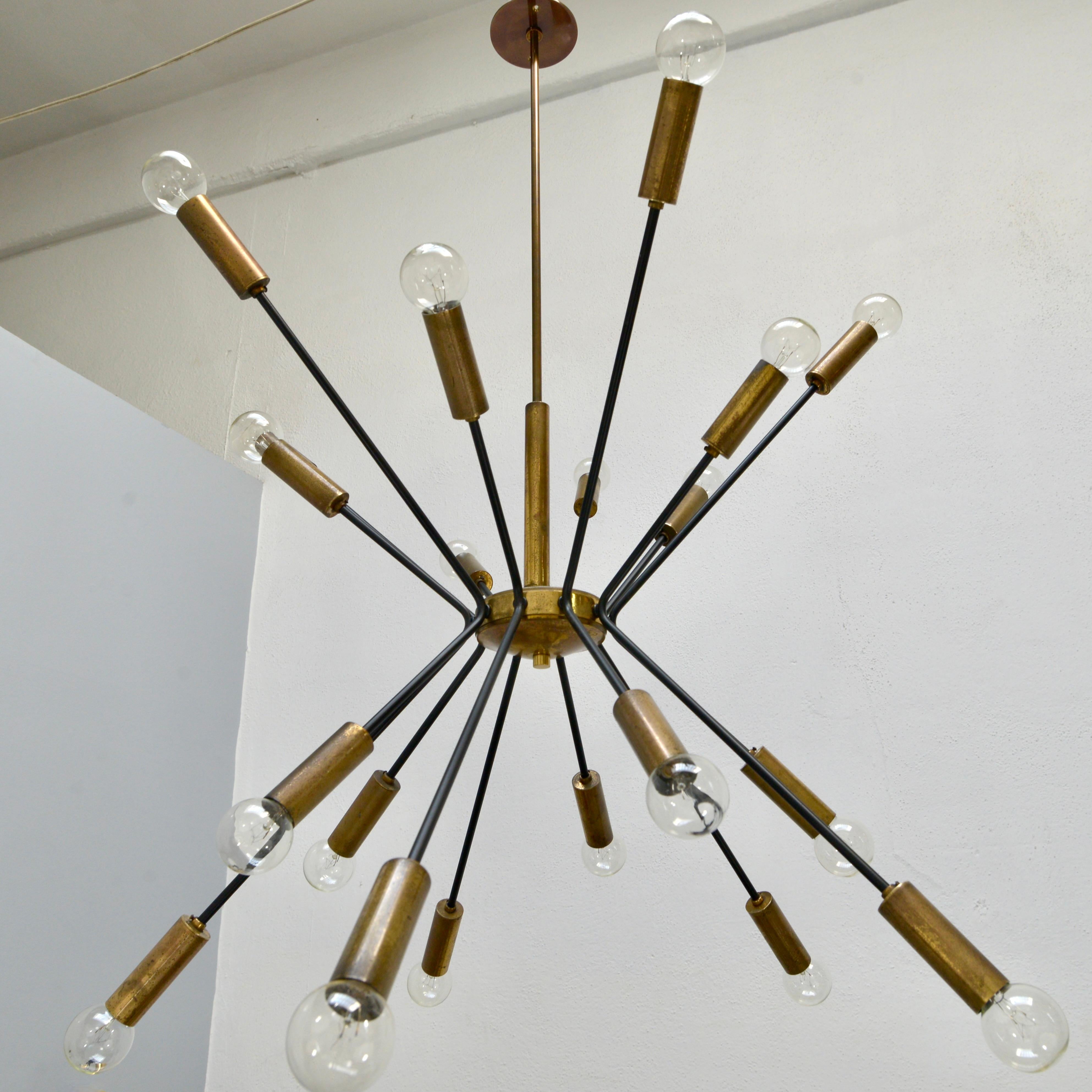 Brass 1950s Italian Stilnovo Attr Chandelier For Sale