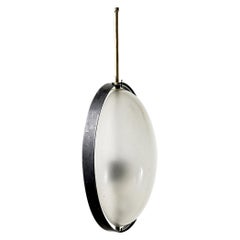 Stilnovo 1950s Italian Suspension Pendant Lacquered Metal Curved Glass and Brass