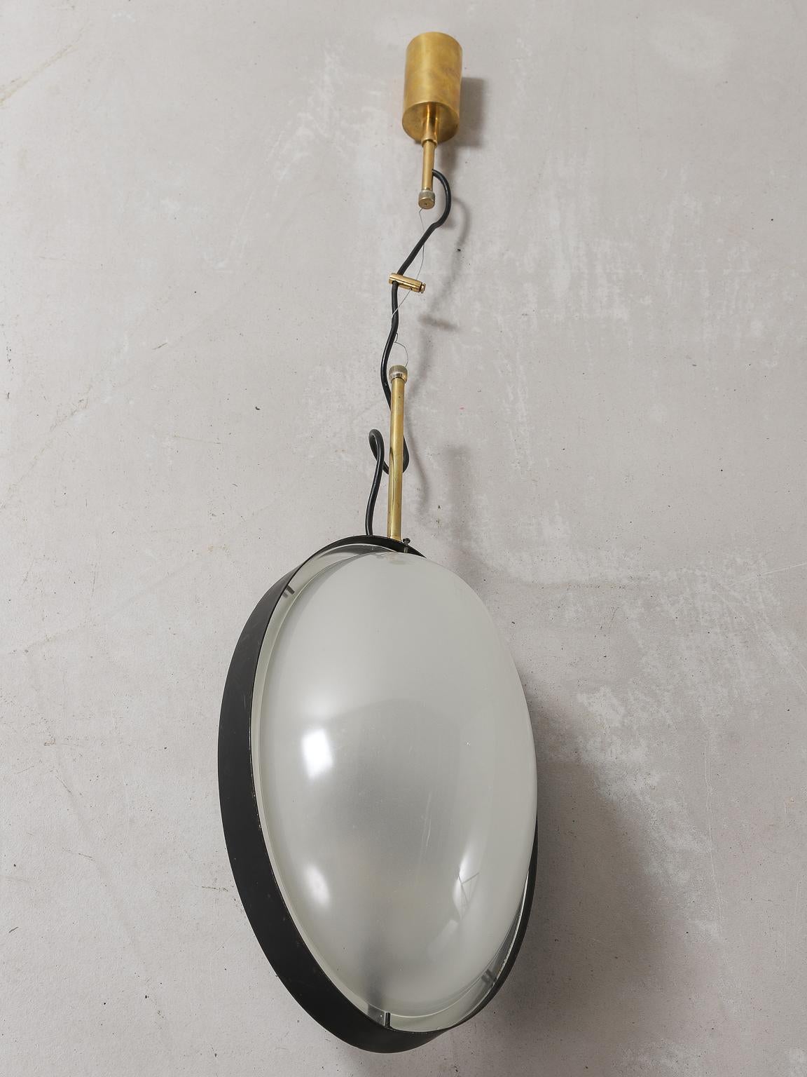 Stilnovo 1950s Italian Suspension Pendant Lacquered Metal Curved Glass and Brass 4