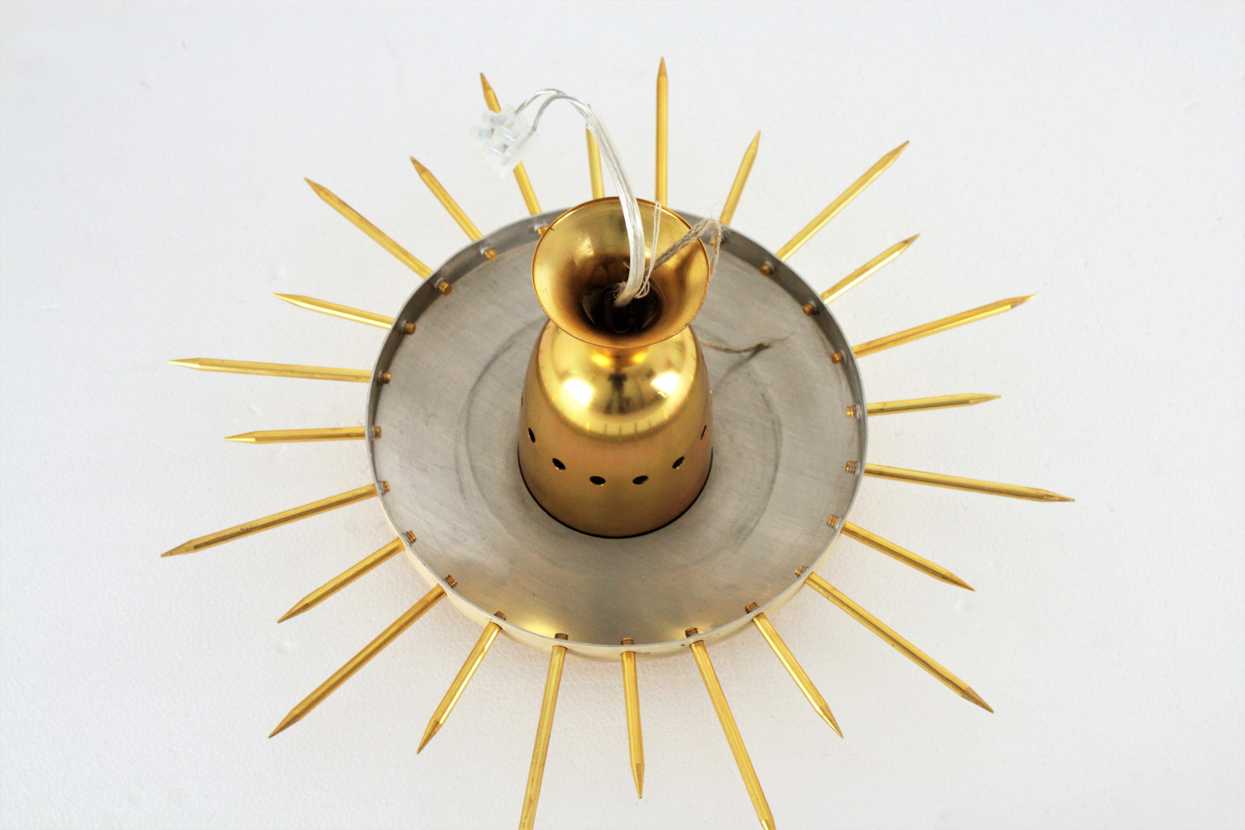 1950s Italian Sunburst Flush Mount in Gilt Metal and Beige Lacquer 6