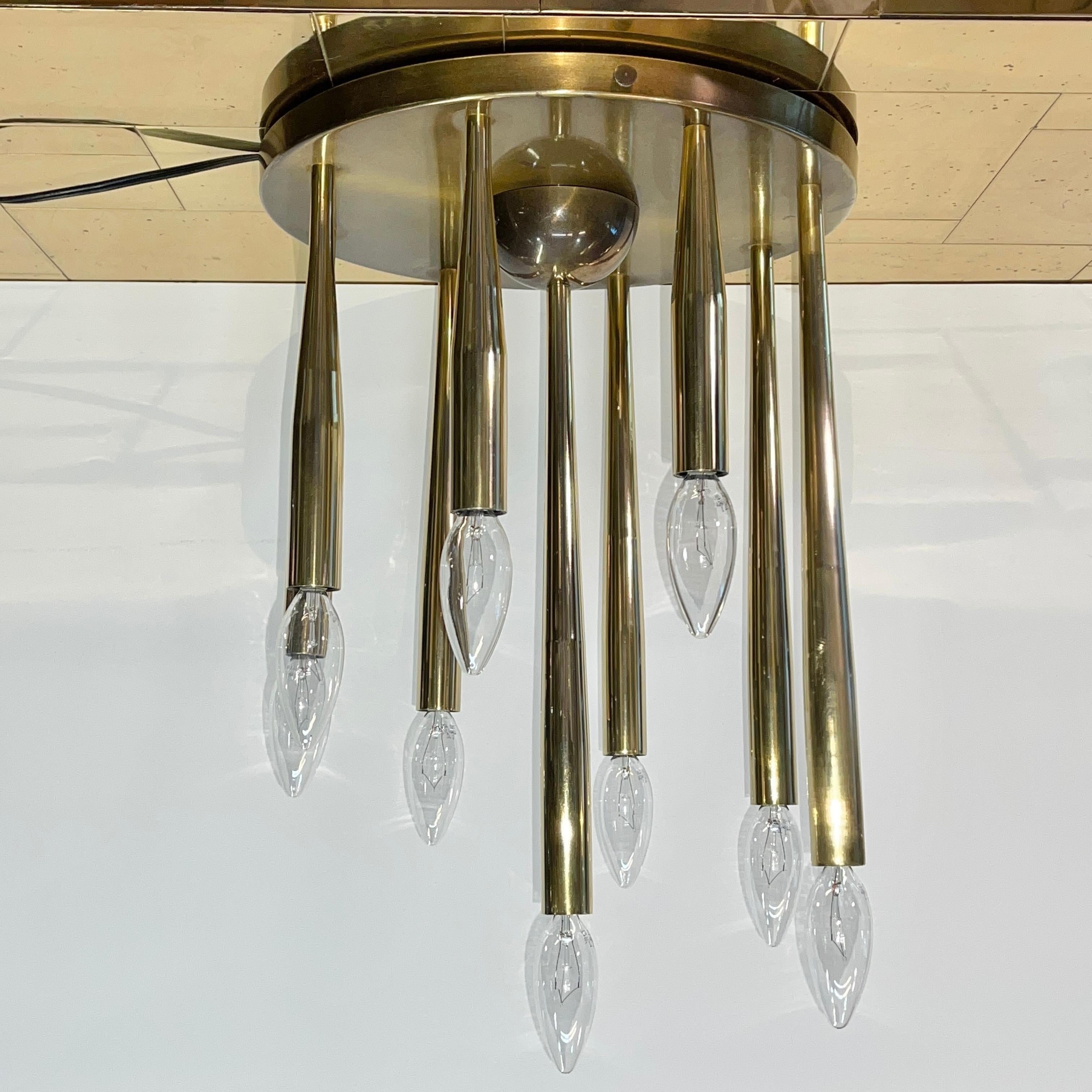 1950's Italian Swage Tapered Brass Tubes Ceiling Light For Sale 4