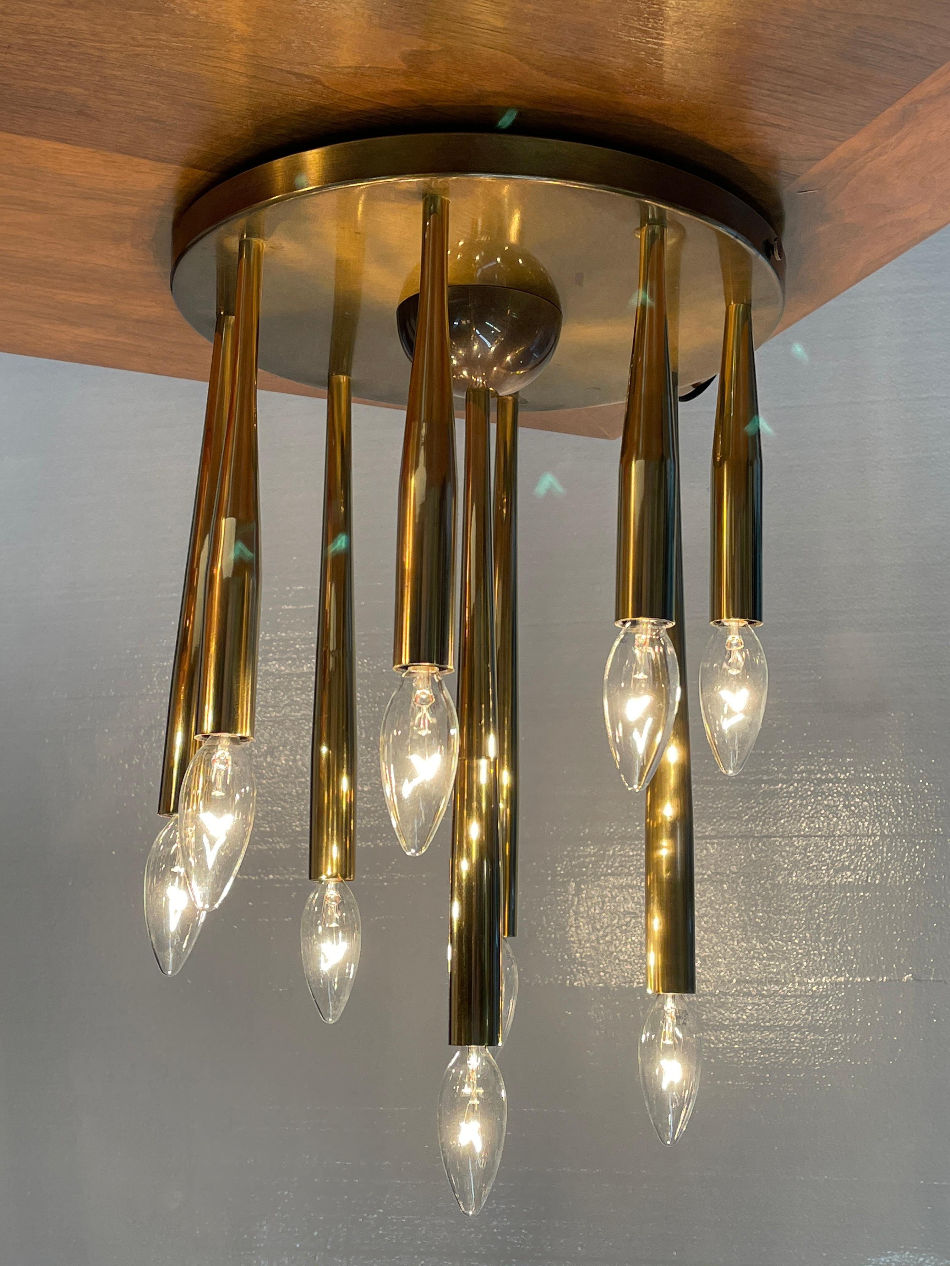 1950's Italian Swage Tapered Brass Tubes Ceiling Light For Sale 7
