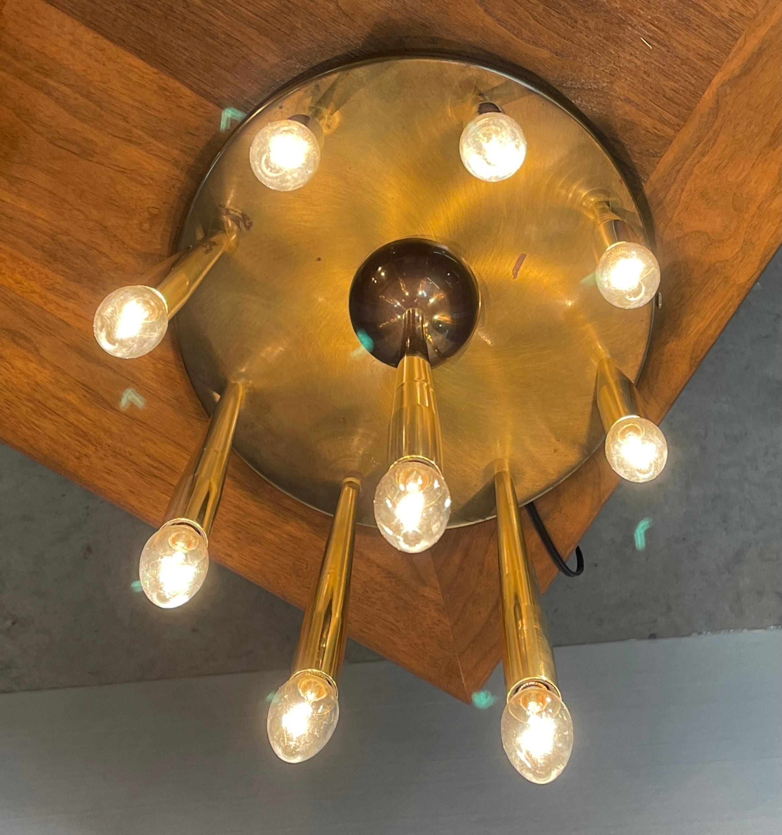 1950's Italian Swage Tapered Brass Tubes Ceiling Light For Sale 9