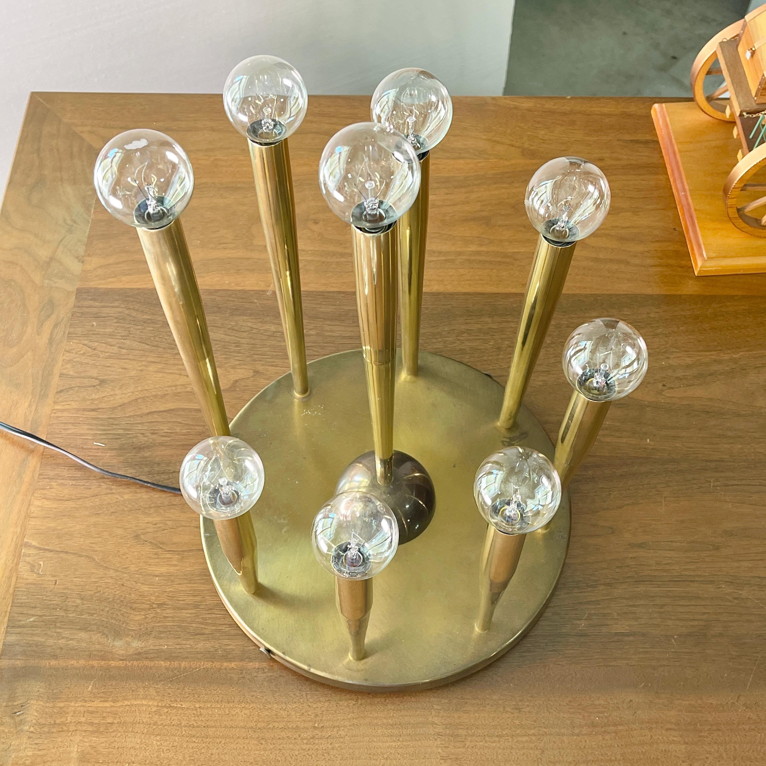 1950's Italian Swage Tapered Brass Tubes Ceiling Light In Good Condition In Hanover, MA