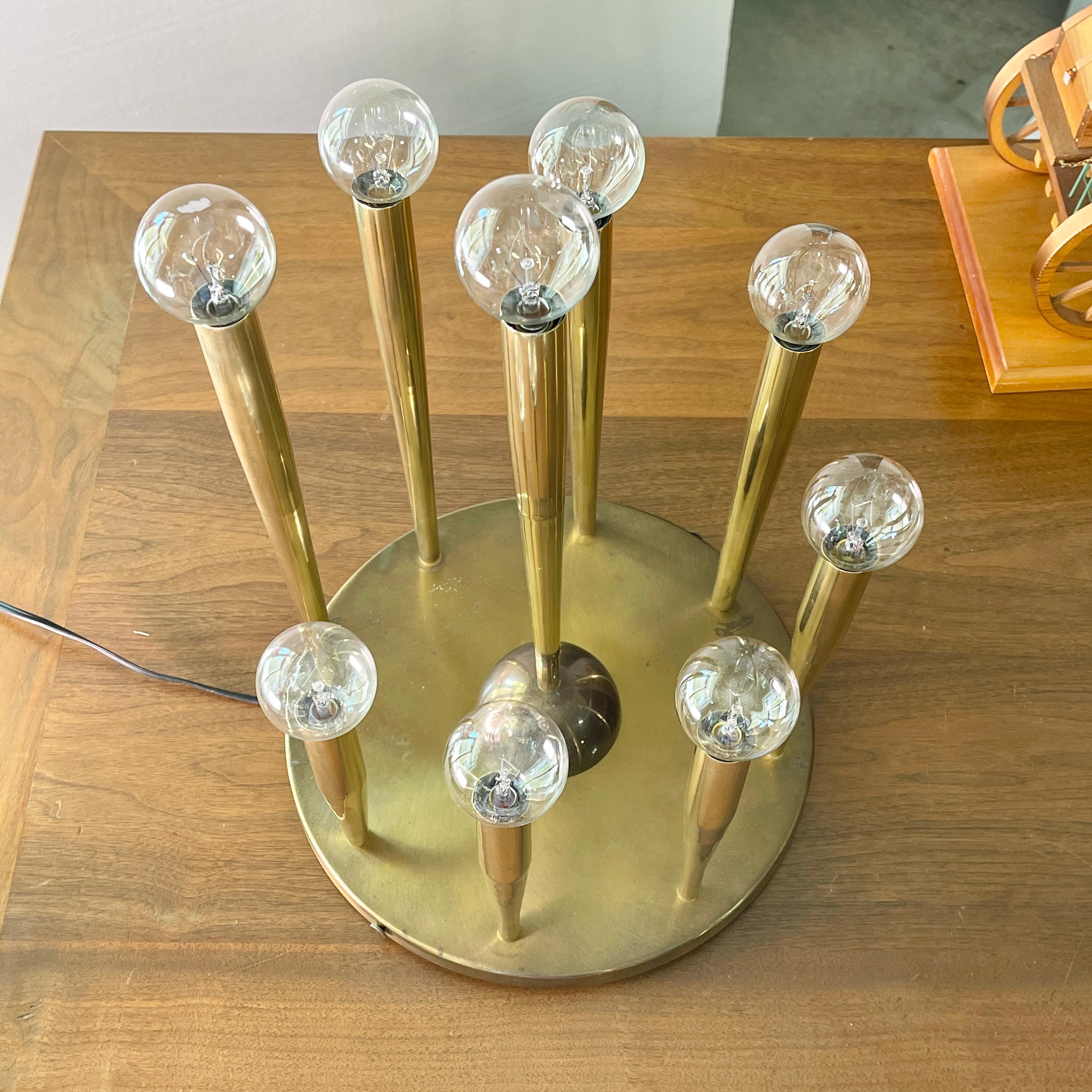 1950's Italian Swage Tapered Brass Tubes Ceiling Light In Good Condition For Sale In Hanover, MA