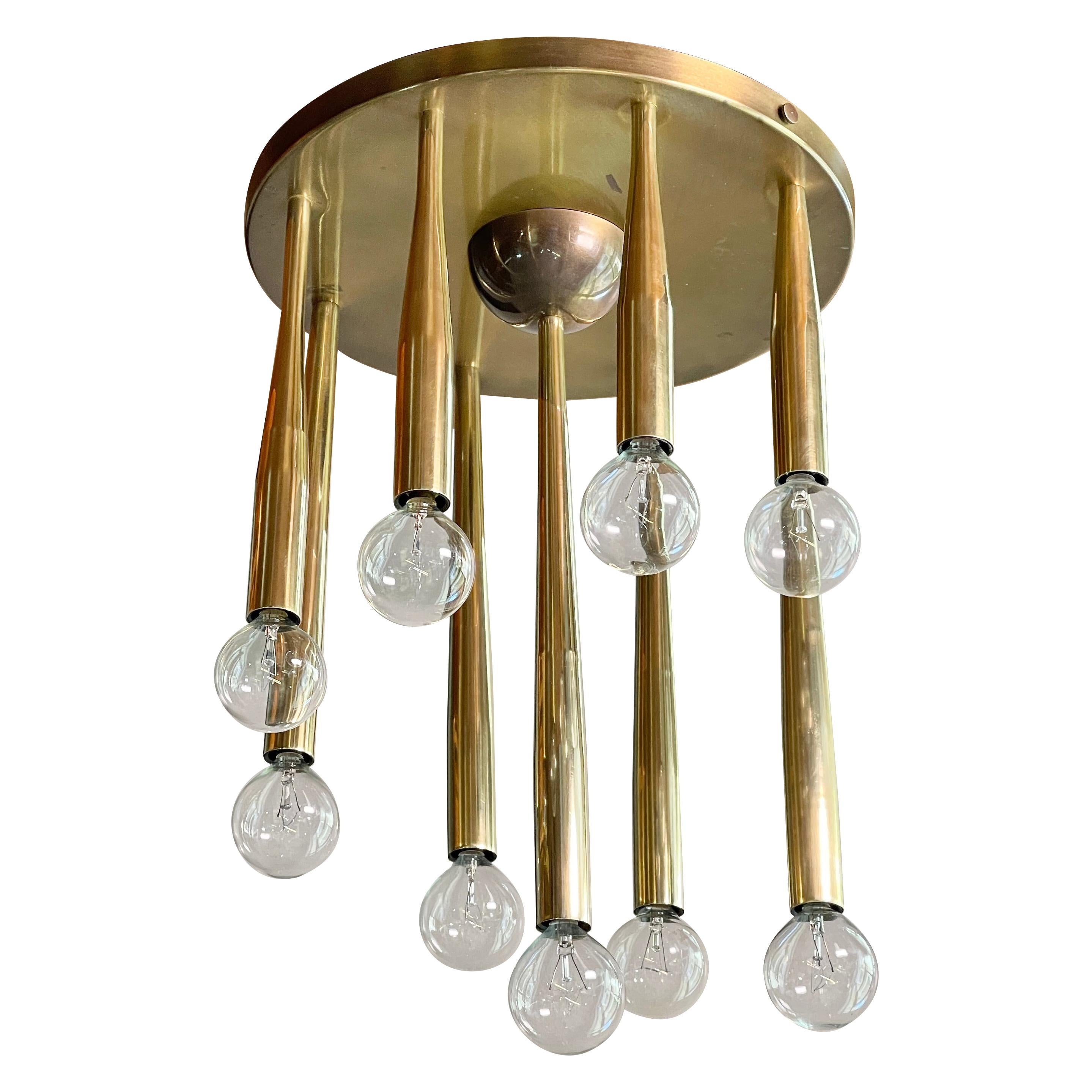 1950's Italian Swage Tapered Brass Tubes Ceiling Light