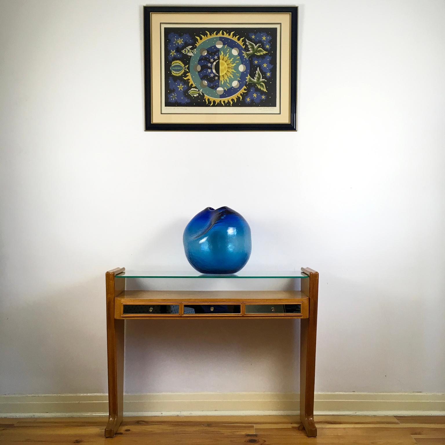 1950s Italian Sycamore and Mirrored Console Table 3