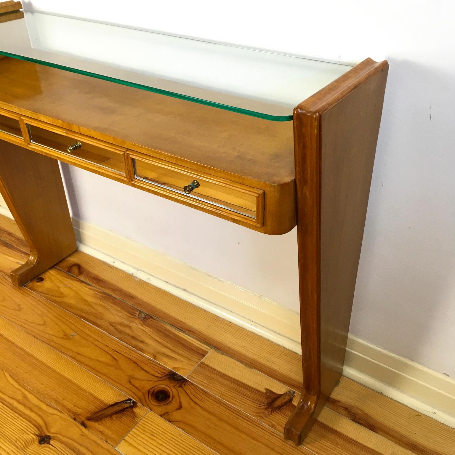 Mid-Century Modern 1950s Italian Sycamore and Mirrored Console Table