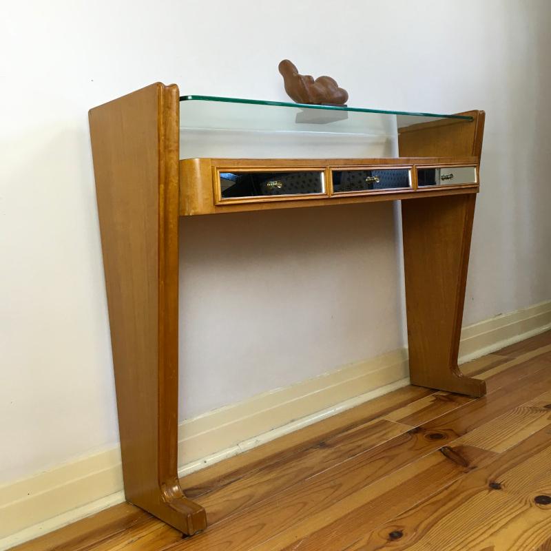 1950s Italian Sycamore and Mirrored Console Table 2