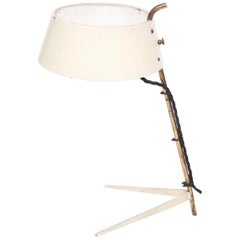 1950s Italian Table Lamp with Cream Metal Shade and "V" Shaped Base
