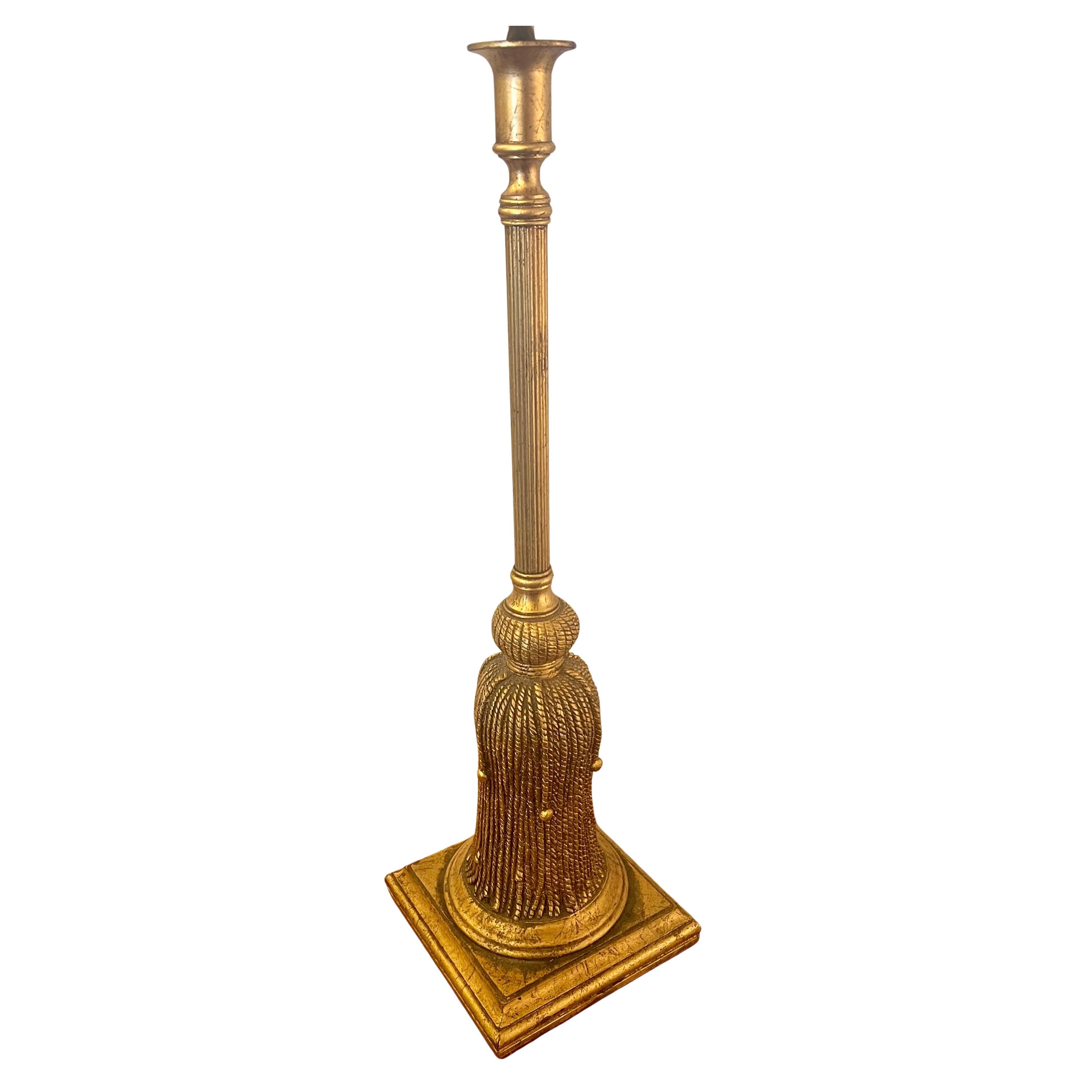 Elegant Italian Metal gold leaf finish table lamp, made in Corinthian column style excellent condition lamp shade not included 29