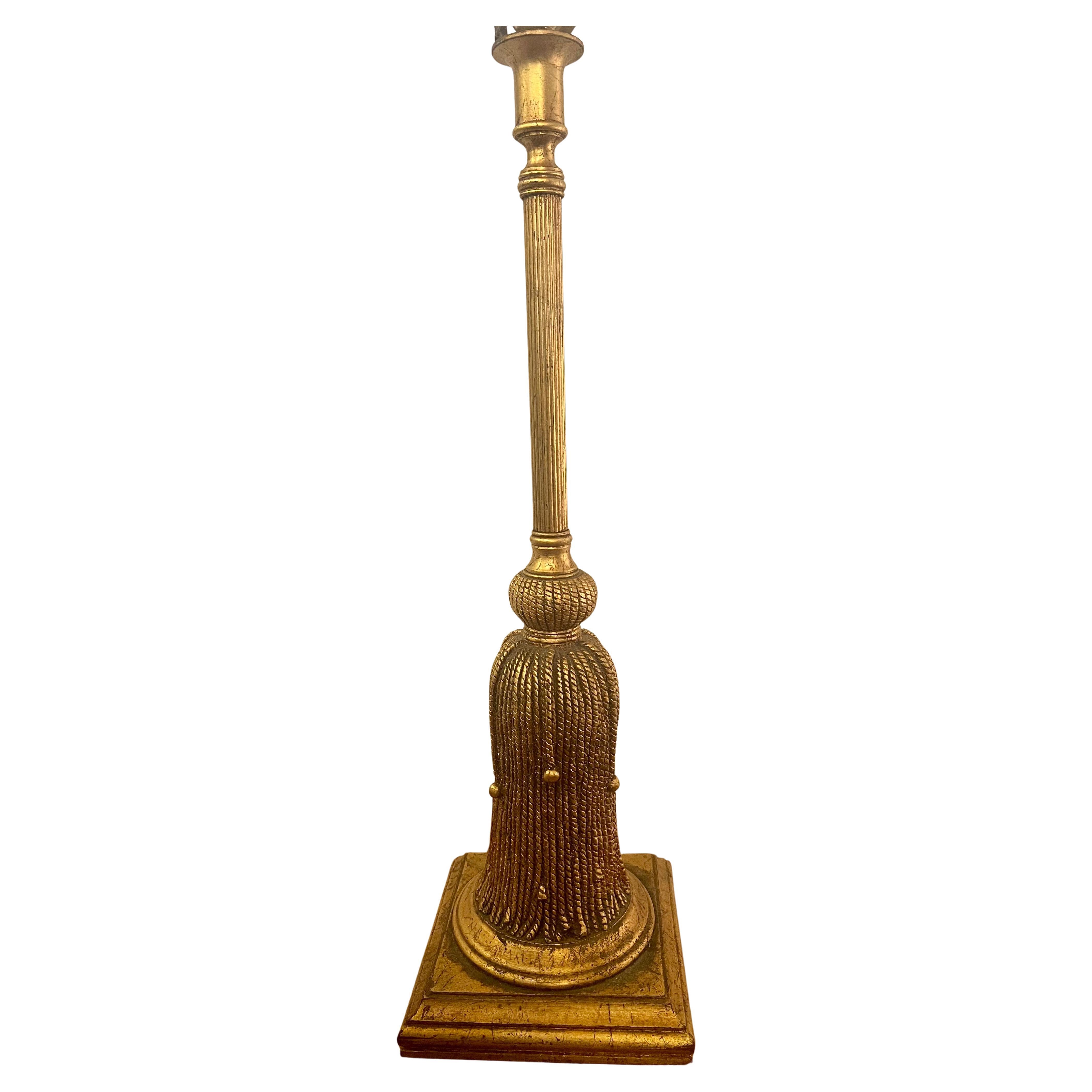 1950's Italian Tall Hollywood Regency Gold Leaf Finish Table Lamp In Excellent Condition For Sale In San Diego, CA