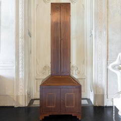 1950's Italian Tall Walnut Bar Cabinet Glass and Brass Details