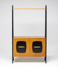 1950s Italian Teak and Black-Lacquered Room Divider with Diamond-Patterned Doors