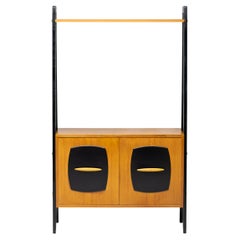 1950s Italian Teak and Black-Lacquered Room Divider with Diamond-Patterned Doors