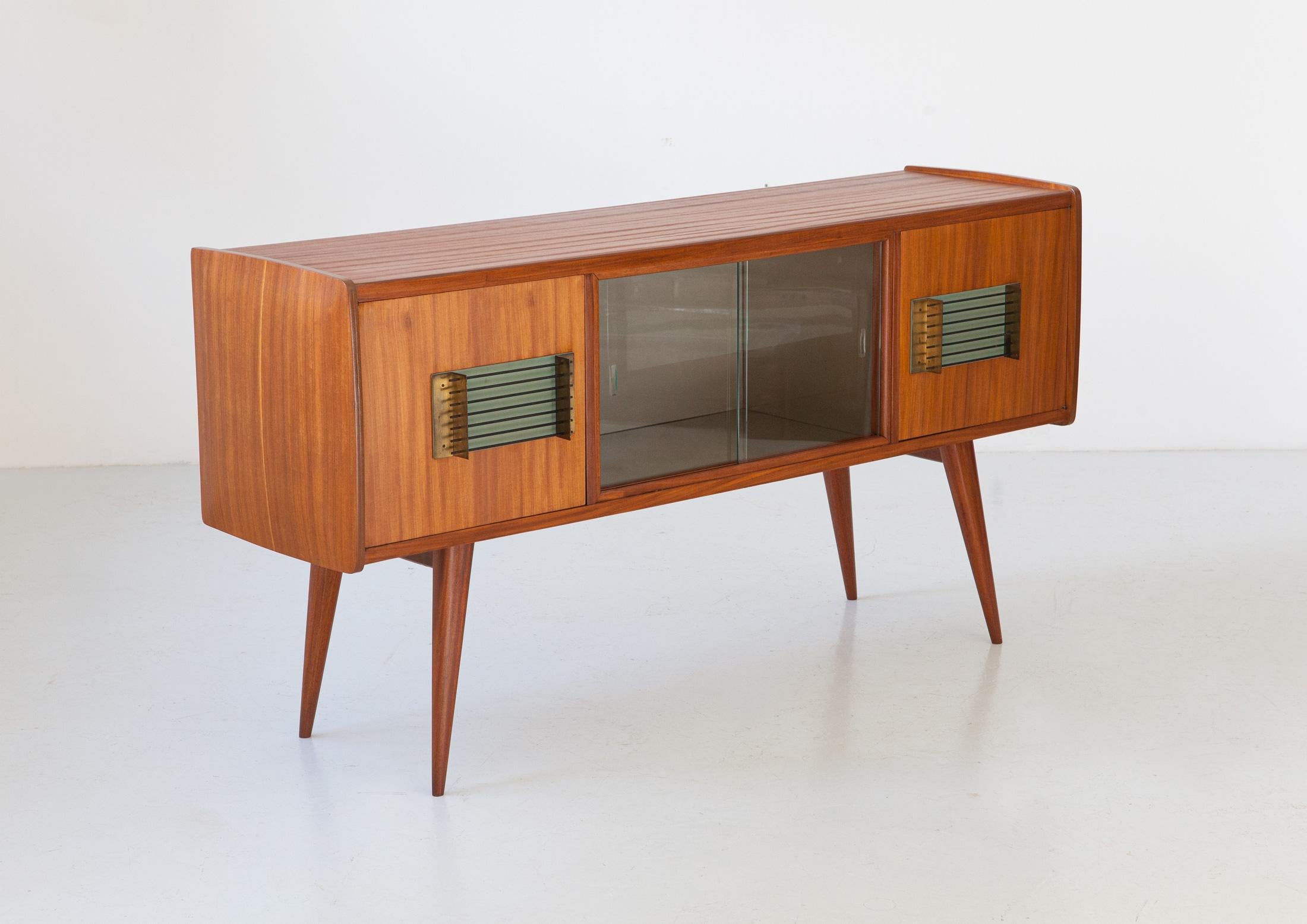 1950s Italian Teak and Brass Sideboard with Bar 1