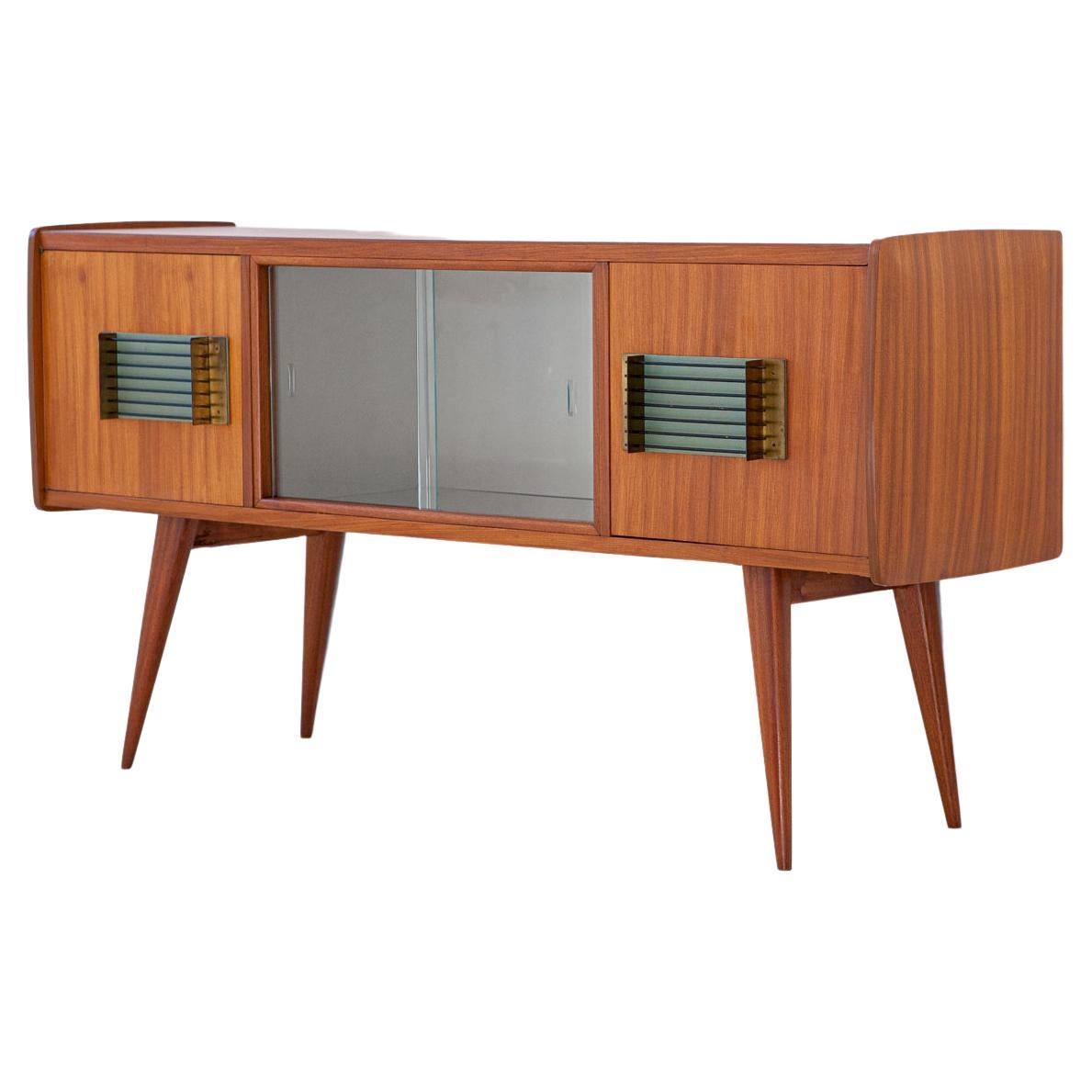1950s Italian Teak and Brass Sideboard with Bar