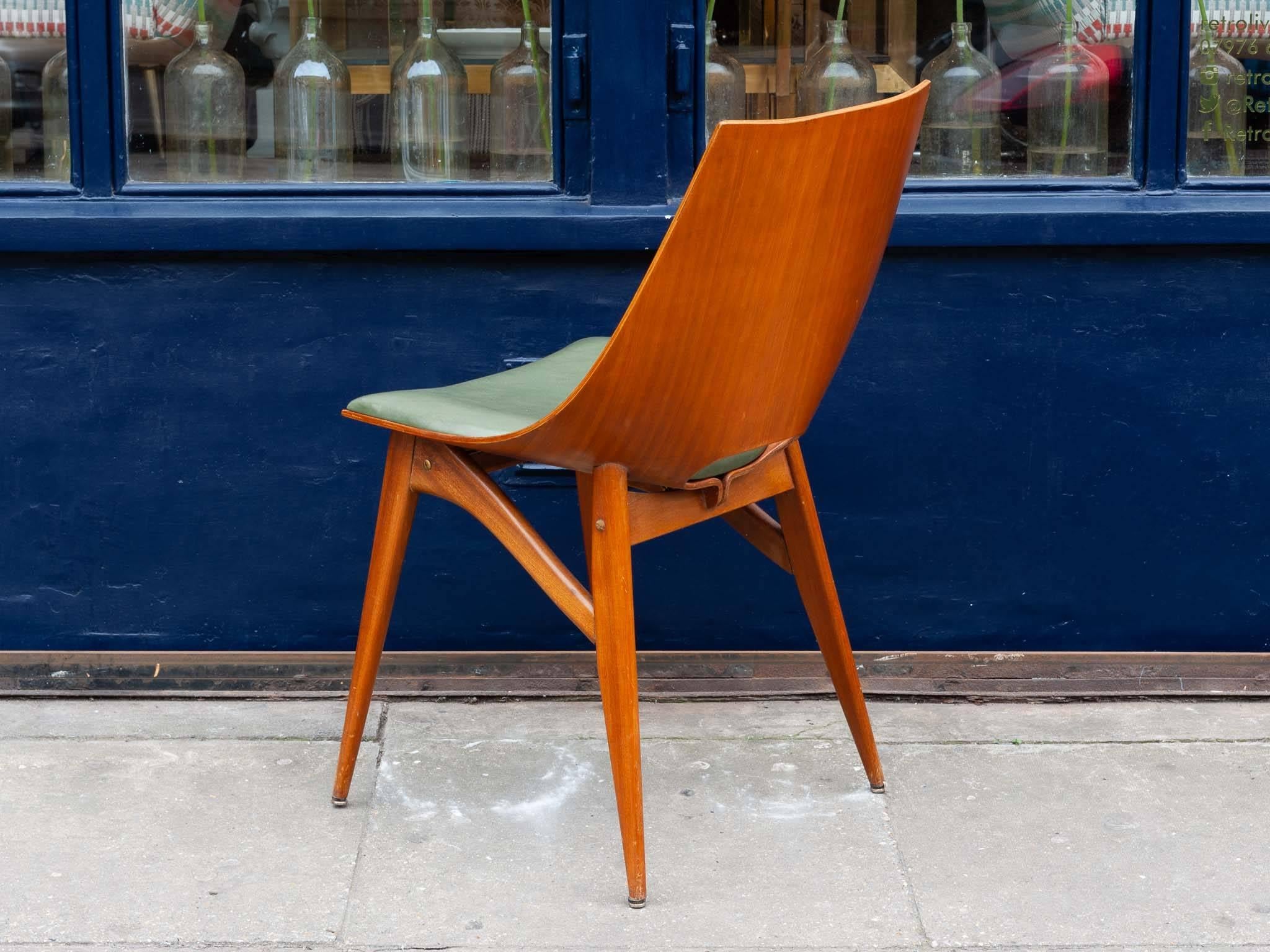 Faux Leather 1950s Italian Teak Bentwood Dining Chairs