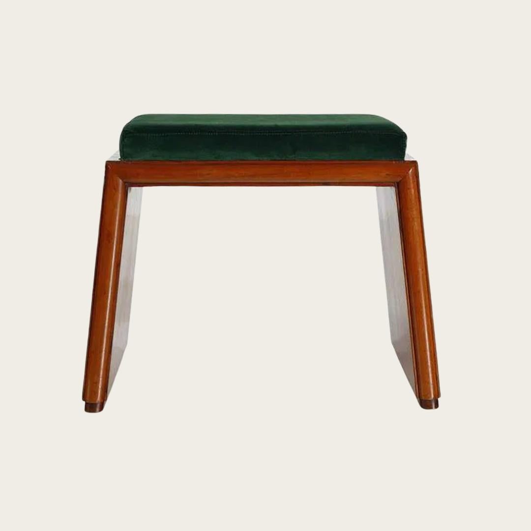 Velvet 1950s Italian Teak Stool attributed to Osvaldo Borsani For Sale