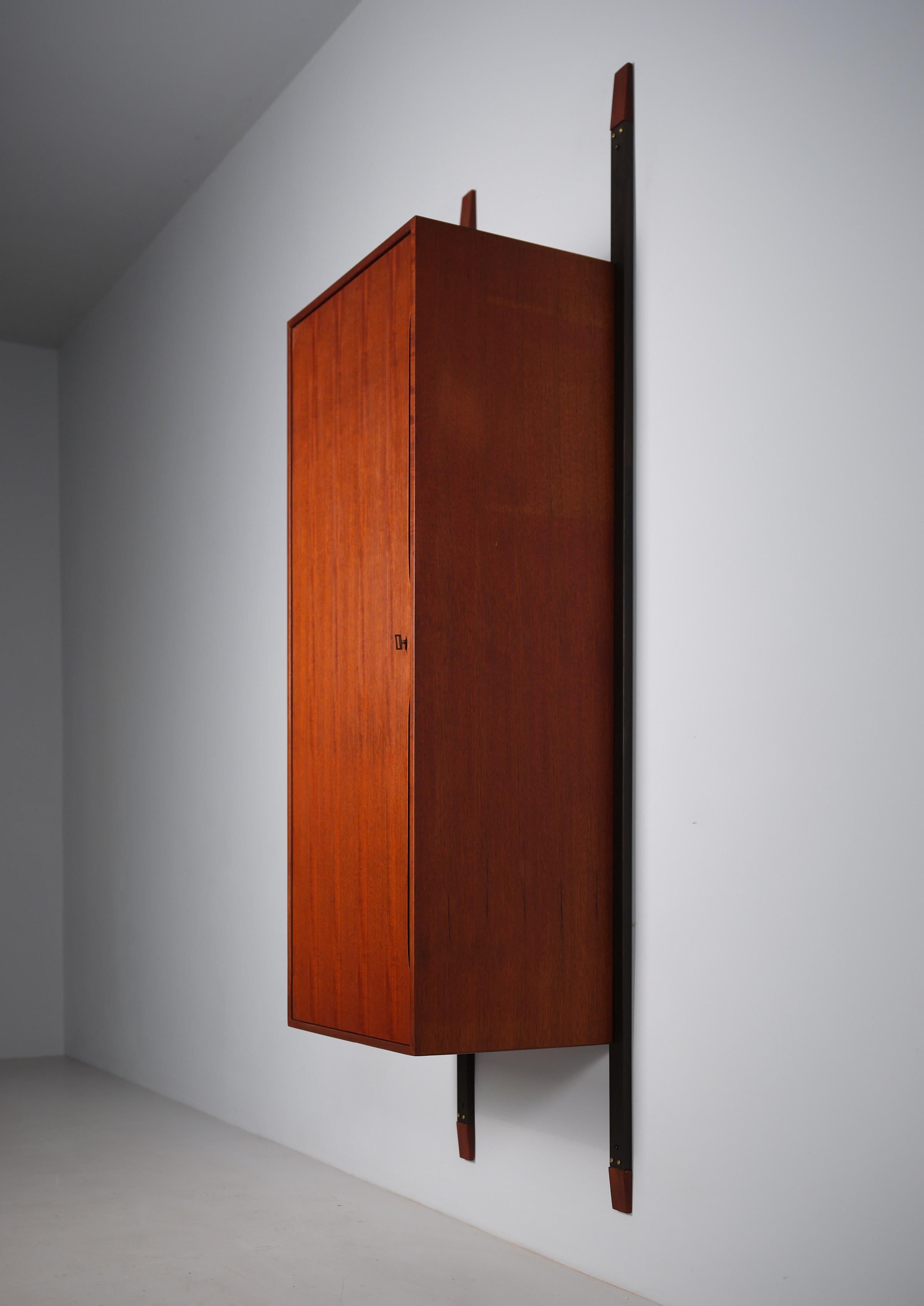 Iron 1950s Italian Teak Wall Unit Wardrobe - Minimalist Design