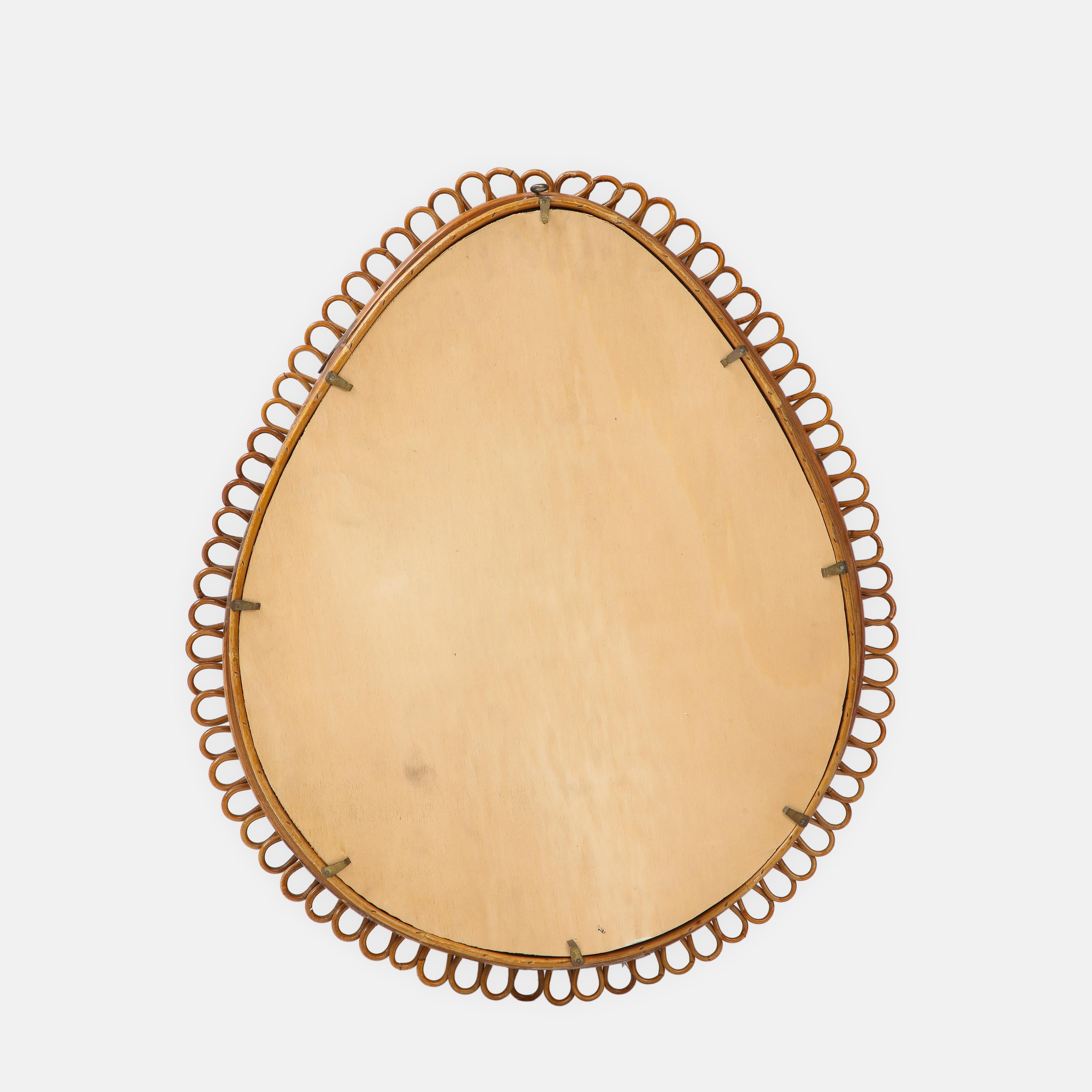 1950s Italian Teardrop Shaped Bamboo Rattan Mirror, 1950s For Sale 2
