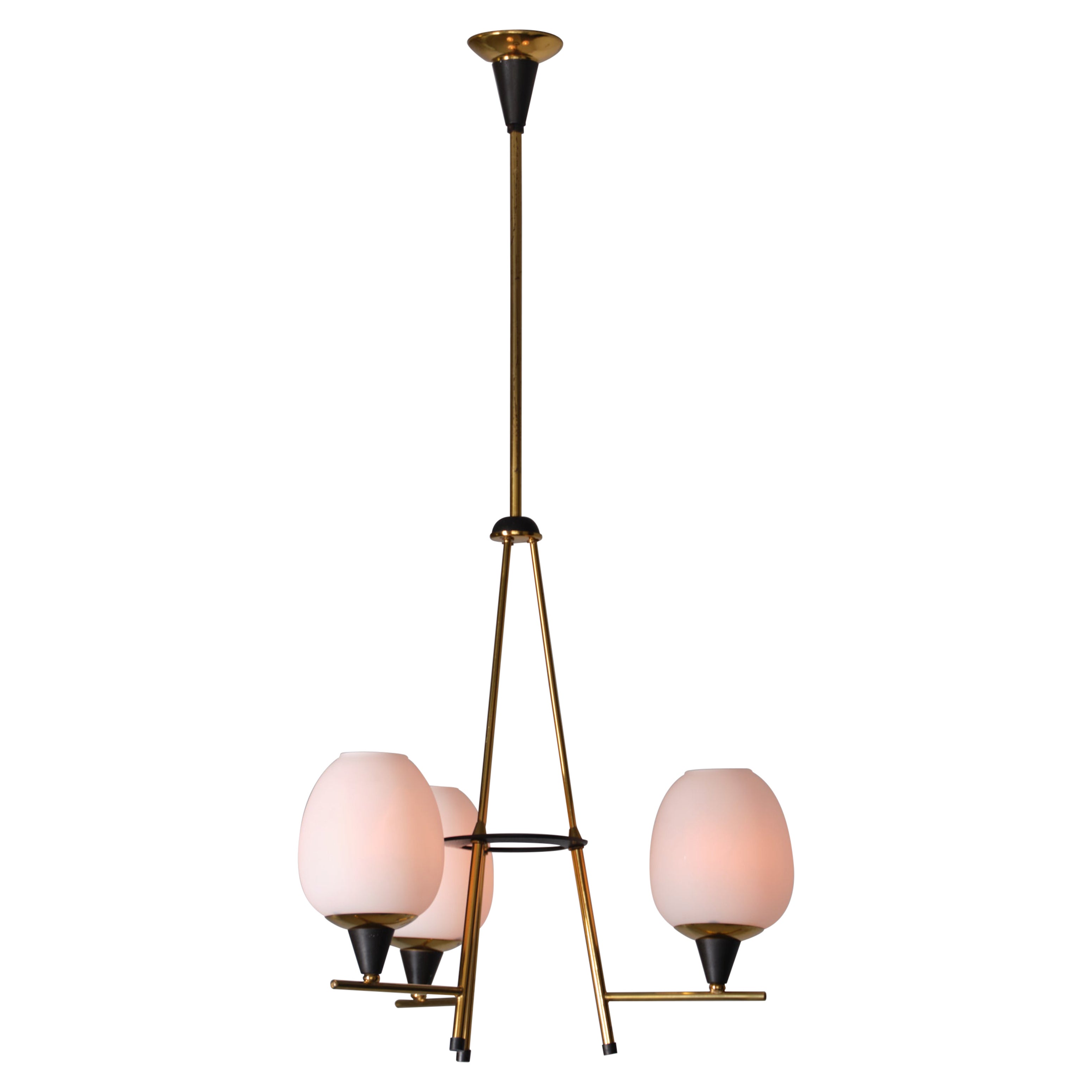 1950s Italian Three-Light Chandelier, Attributed to Stilnovo