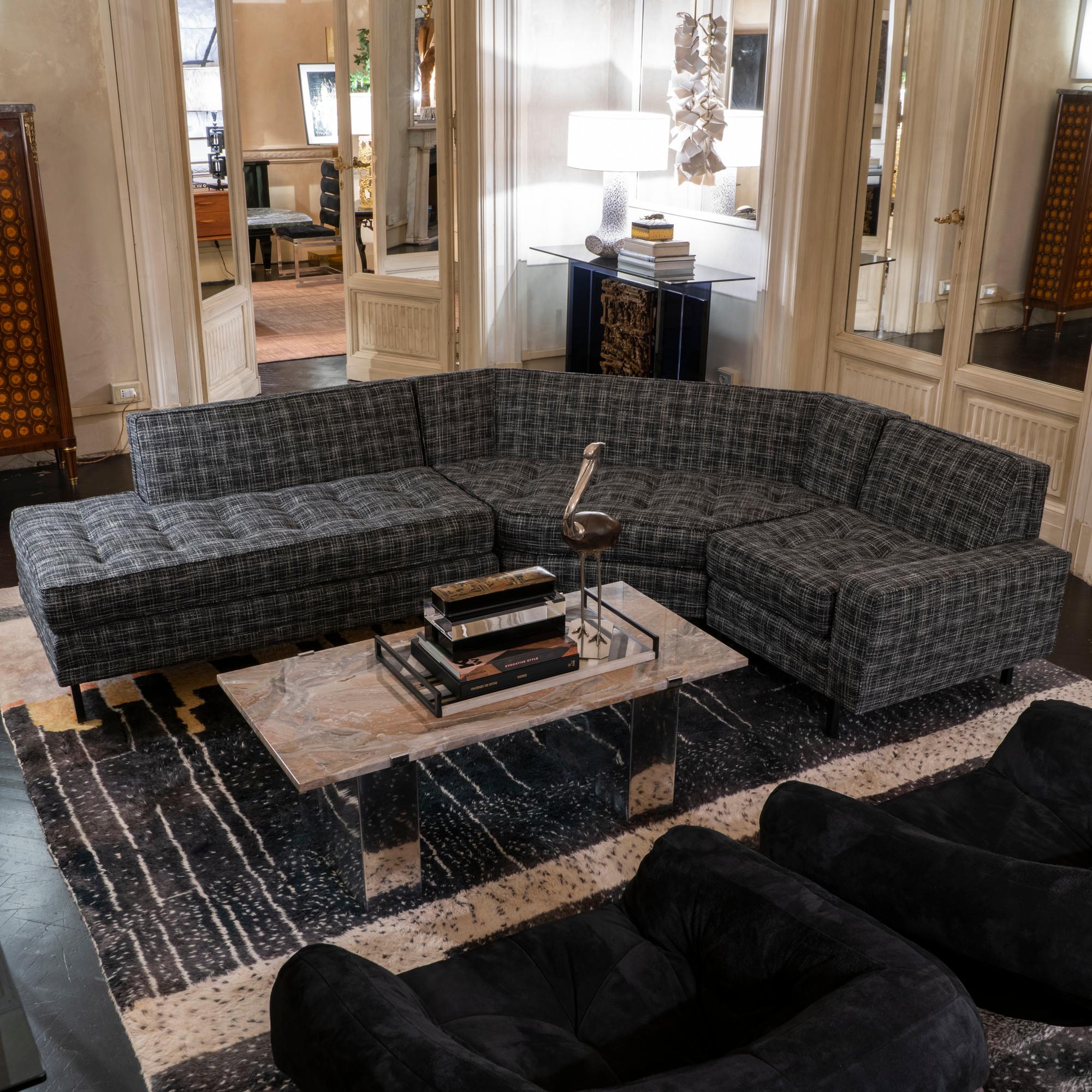 1950s Italian Three Pieces Modular Sofa, Black and White Fabric 8