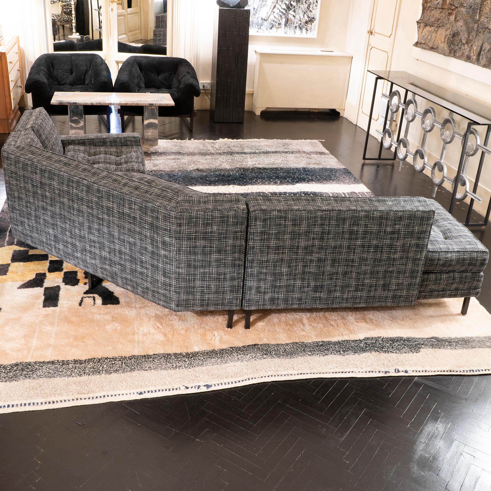 Mid-Century Modern 1950s Italian Three Pieces Modular Sofa, Black and White Fabric