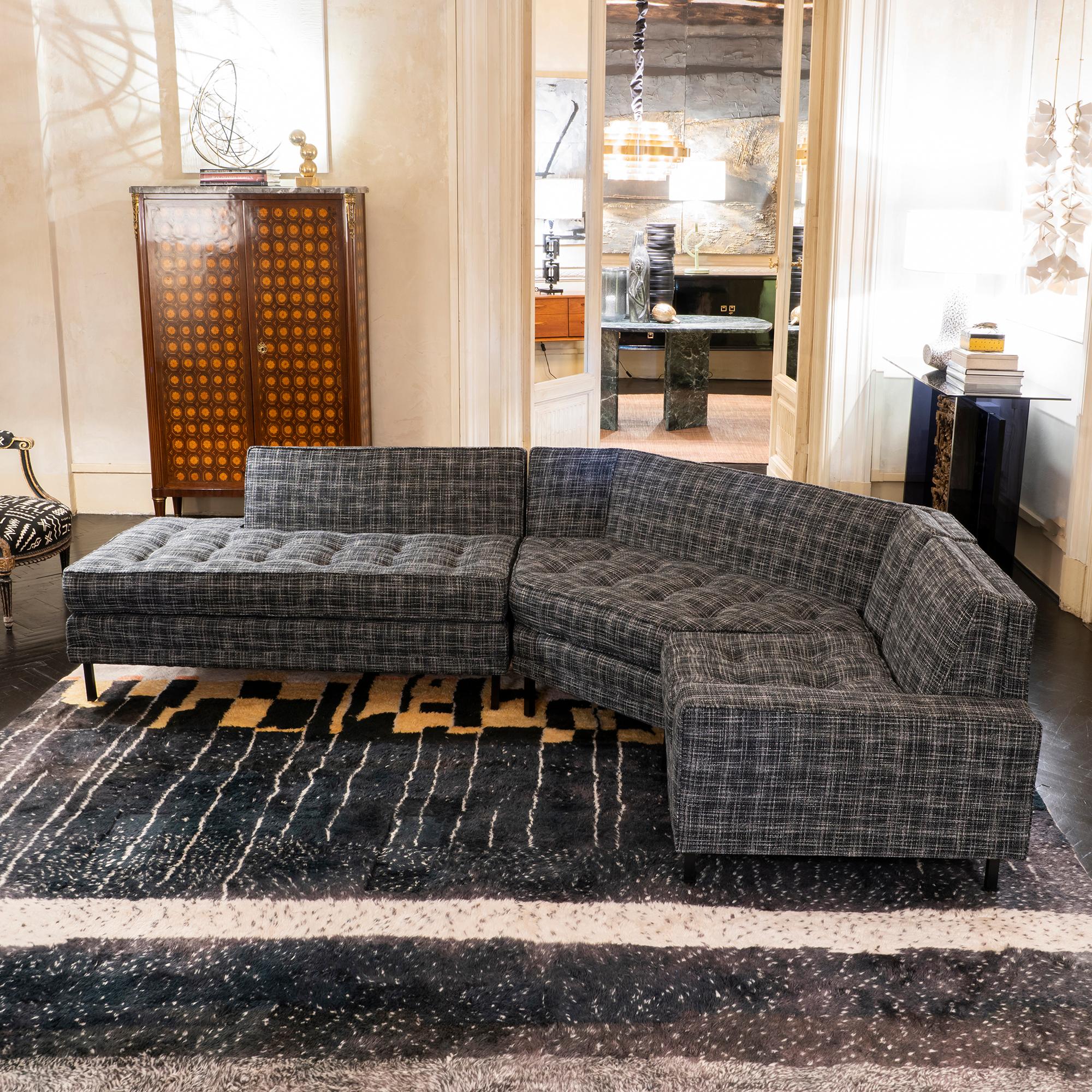 1950s Italian Three Pieces Modular Sofa, Black and White Fabric In Good Condition In Firenze, IT