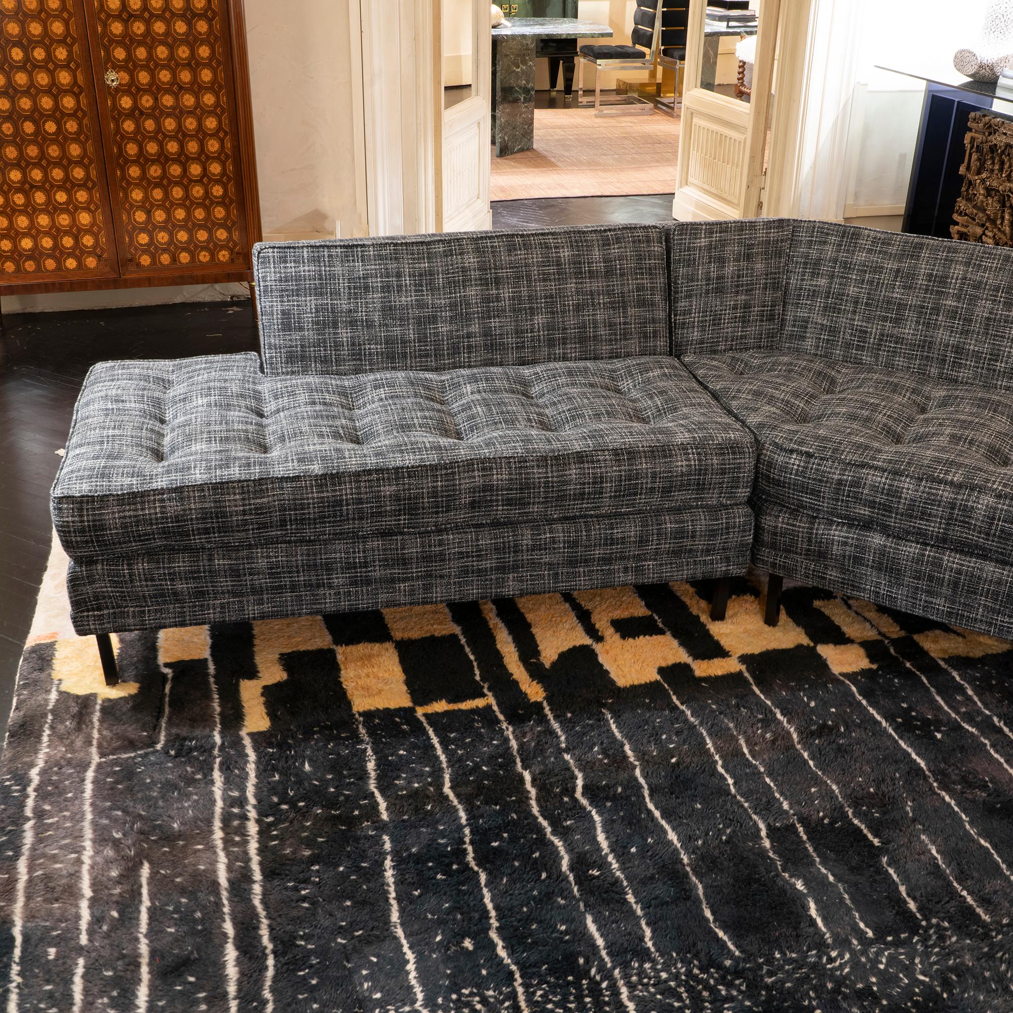 Steel 1950s Italian Three Pieces Modular Sofa, Black and White Fabric