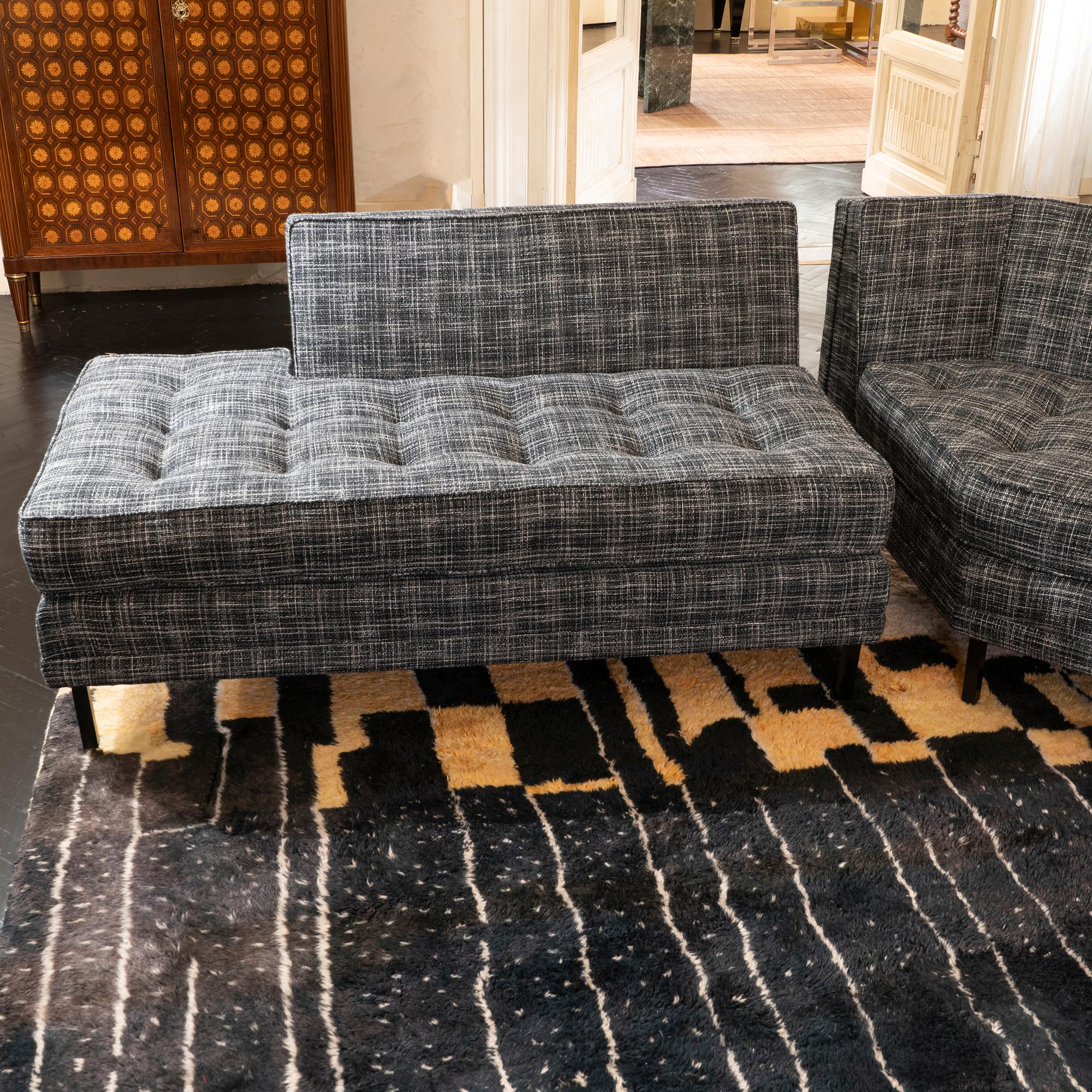 1950s Italian Three Pieces Modular Sofa, Black and White Fabric 1