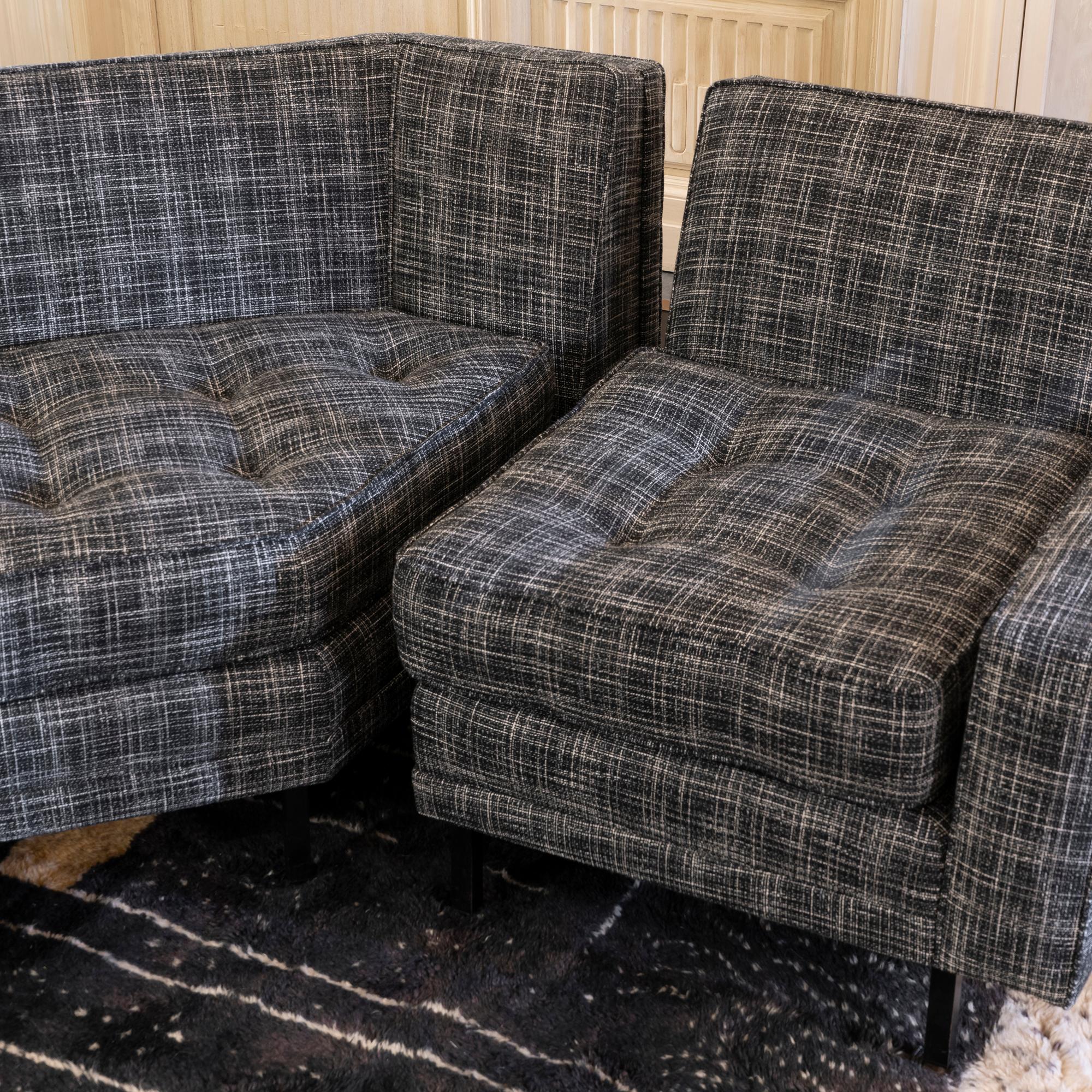1950s Italian Three Pieces Modular Sofa, Black and White Fabric 2