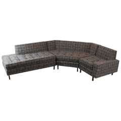 1950s Italian Three Pieces Modular Sofa, Black and White Fabric