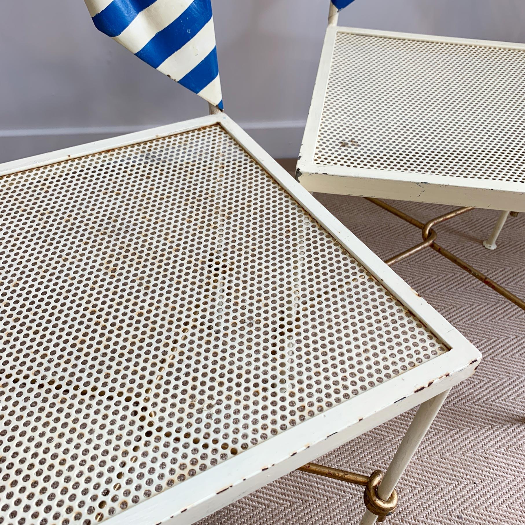 1950's Italian Blue and White Amalfi Tole Bow Chairs For Sale 3