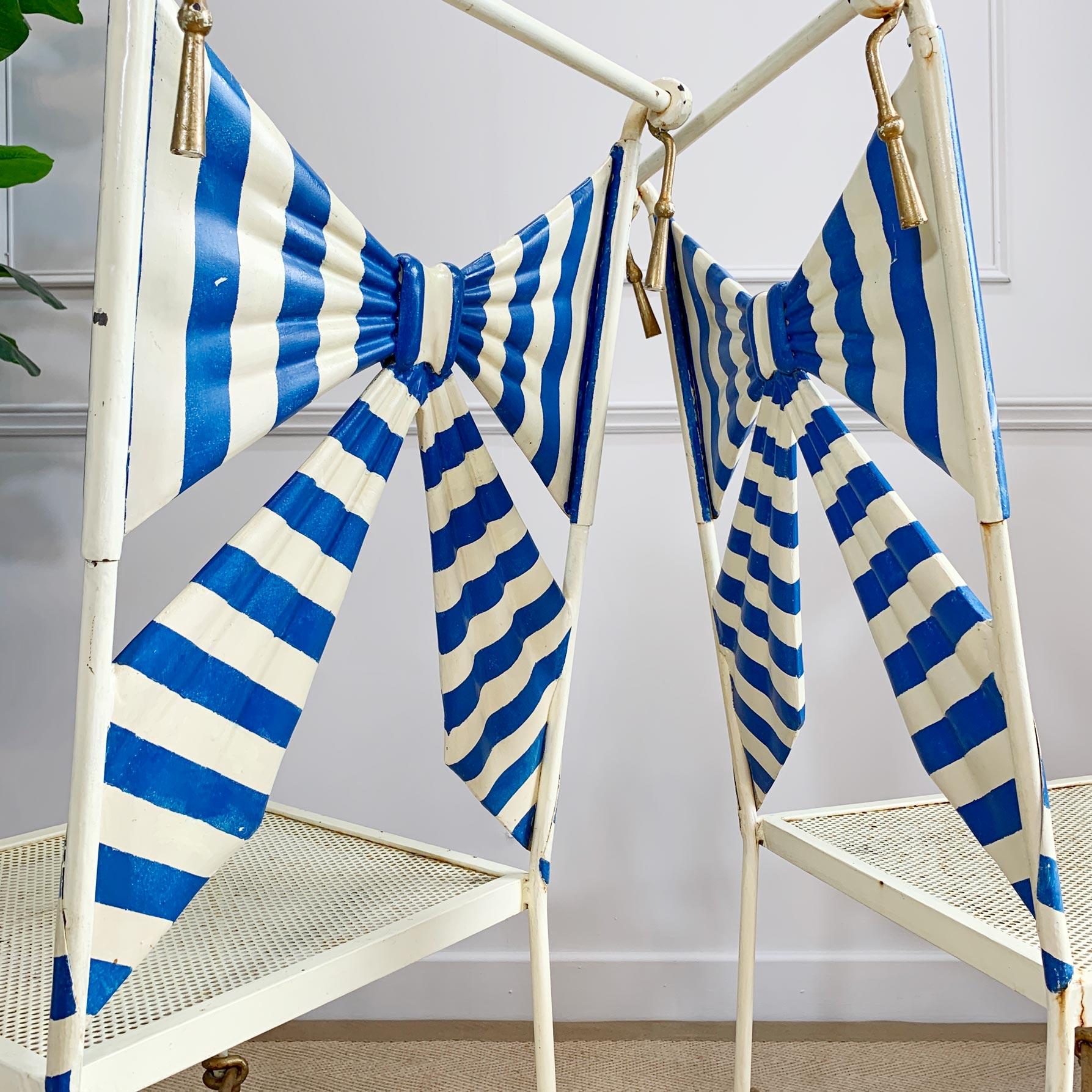 20th Century 1950's Italian Blue and White Amalfi Tole Bow Chairs For Sale
