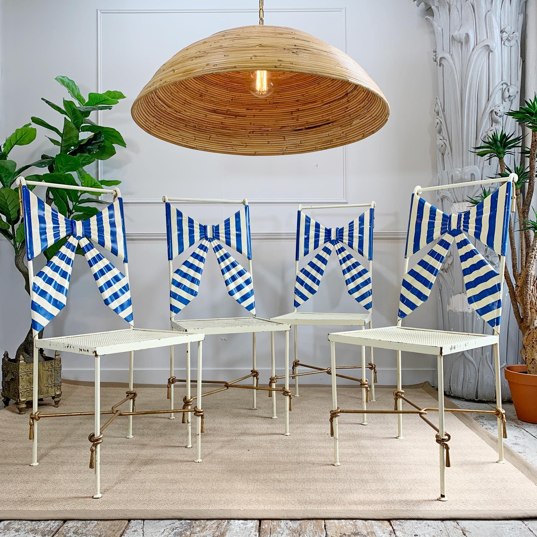 1950's Italian Blue and White Amalfi Tole Bow Chairs For Sale 2
