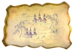 Italian Tole Chinoiserie Pagoda Tray Table on Faux Bamboo Base, 1950s