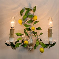 1950s Italian Tole Lemon Wall Light White Green & Yellow