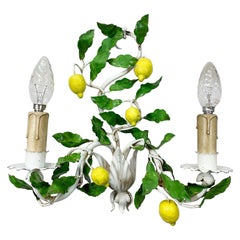 1950s Italian Tole Lemon Wall Light White Green & Yellow