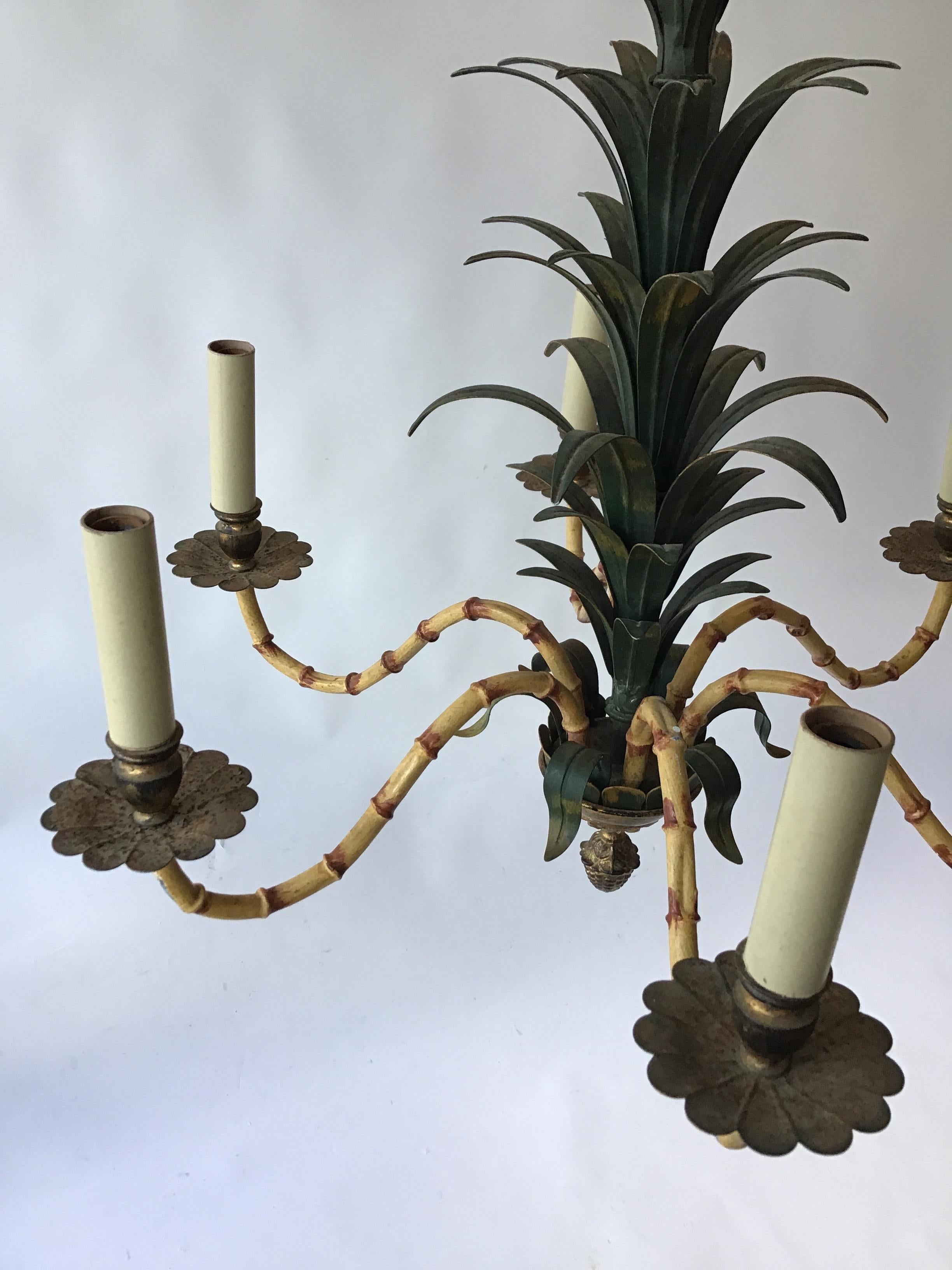 1950s Italian Tole Palm Tree Chandelier In Good Condition In Tarrytown, NY