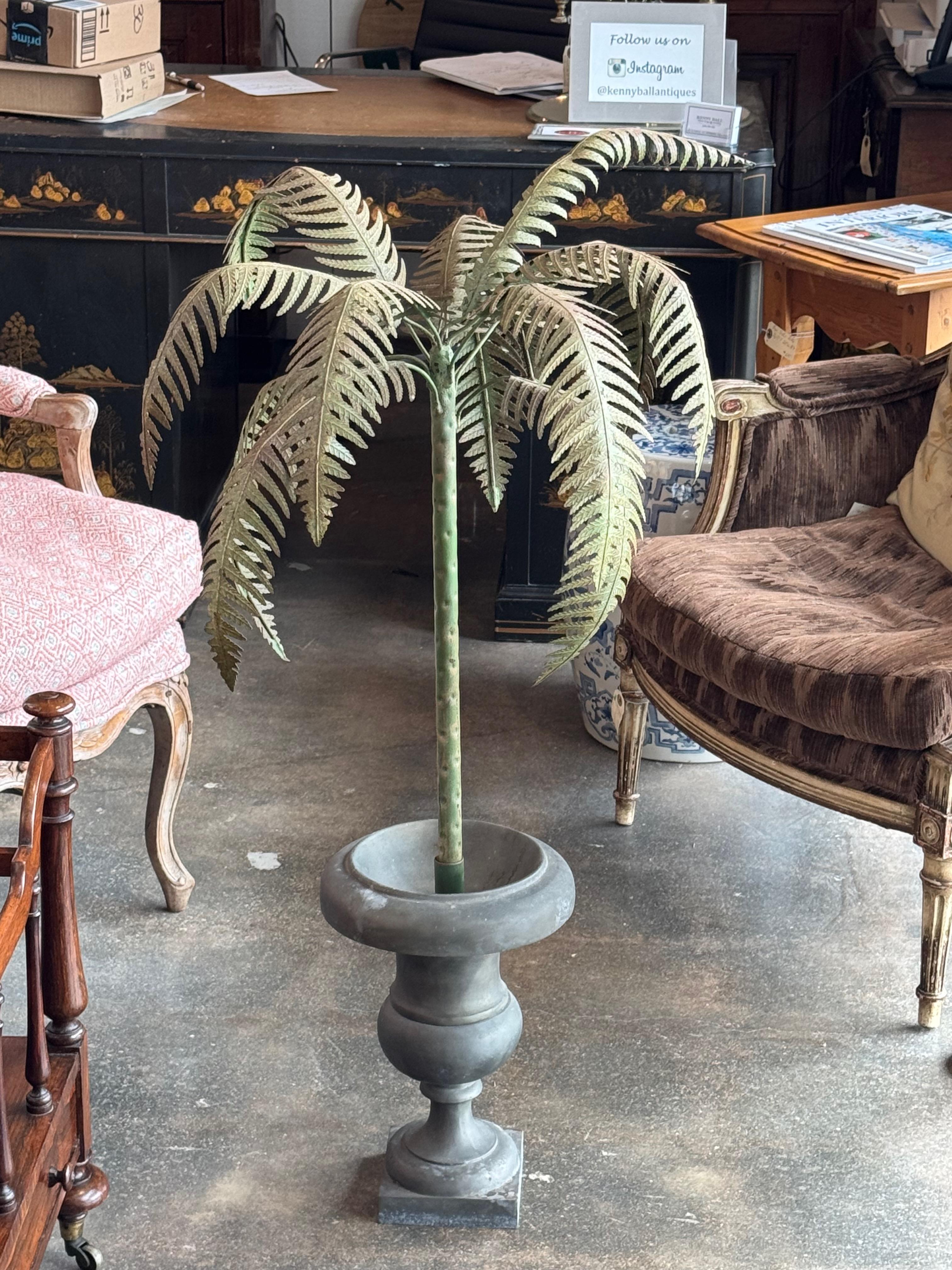 1950s Italian Tole Palm Tree in Cast Iron Urn In Good Condition In Charlottesville, VA