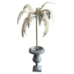 Vintage 1950s Italian Tole Palm Tree in Cast Iron Urn