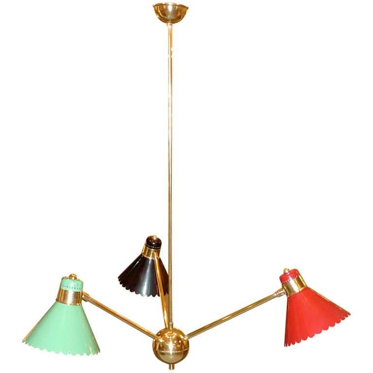 1950's Italian Tri-Colore Three Arm Chandelier For Sale 13