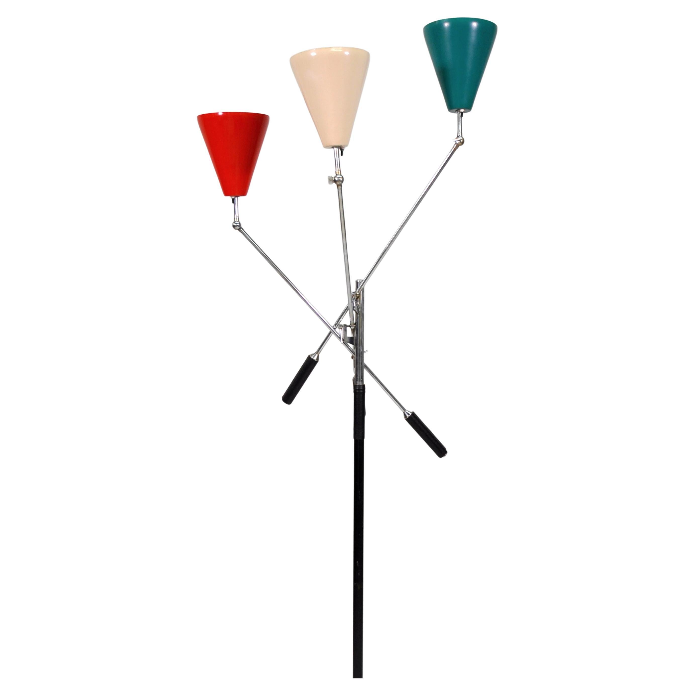1950s Italian Triennale Floor Lamp by Arredoluce in Chrome, White, Red & Teal In Good Condition For Sale In Miami, FL