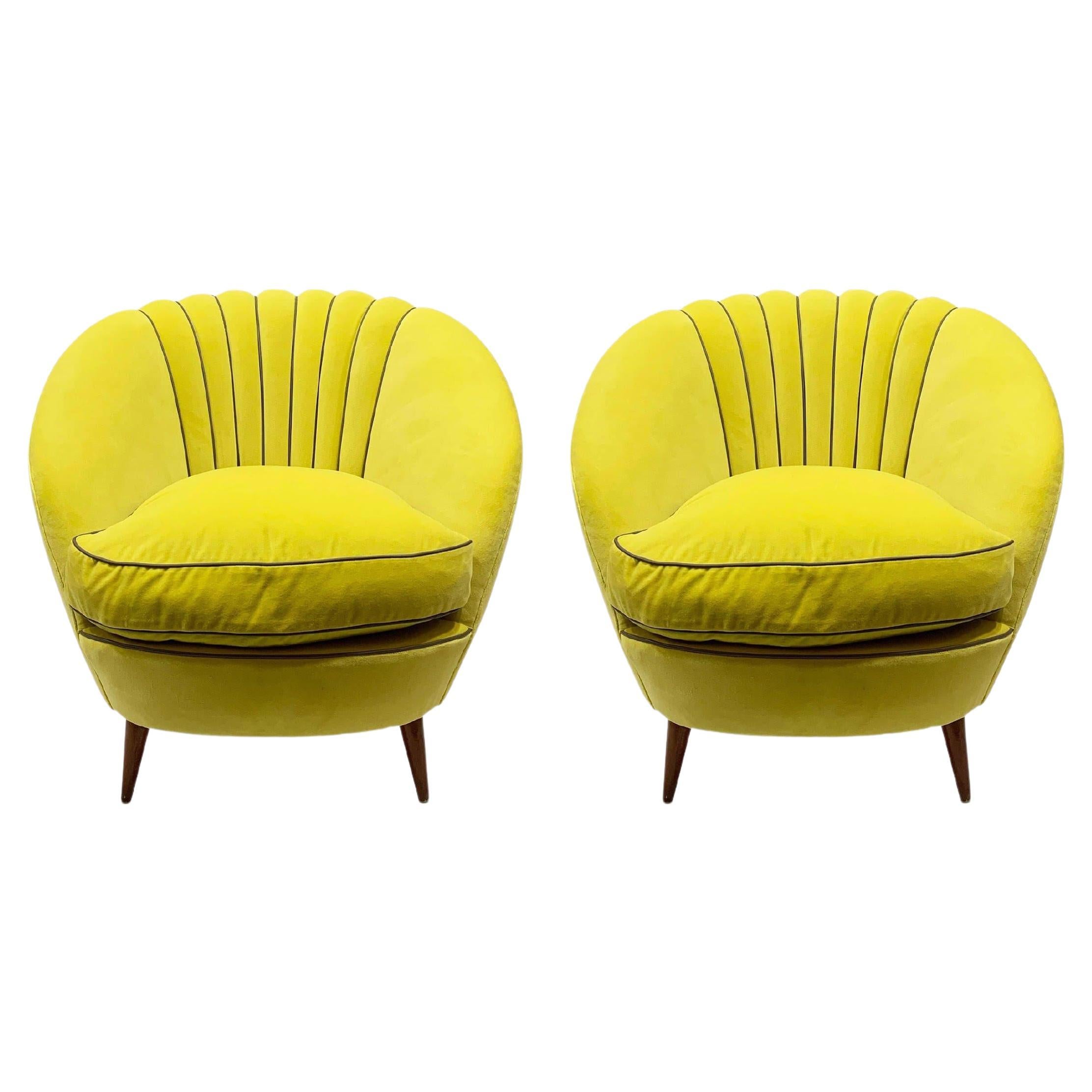 1950's Italian Tub Chairs In the Style of Ico Parisi 33" W x 37" D x 30.5" H For Sale